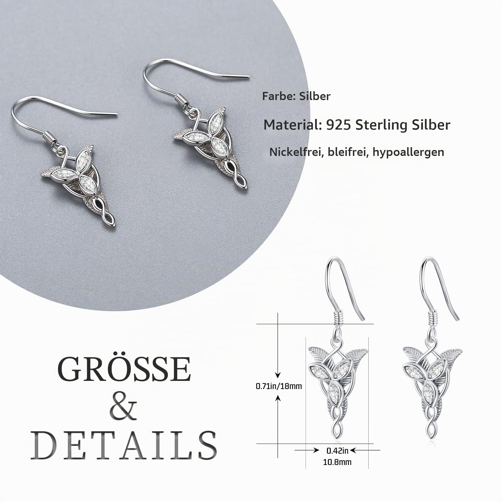Herr der Ringe Ohrringe 925 Sterling Silber Arwen Evenstar Schmuck Herr der Ringe Geschenke für Frauen Männer Mädchen