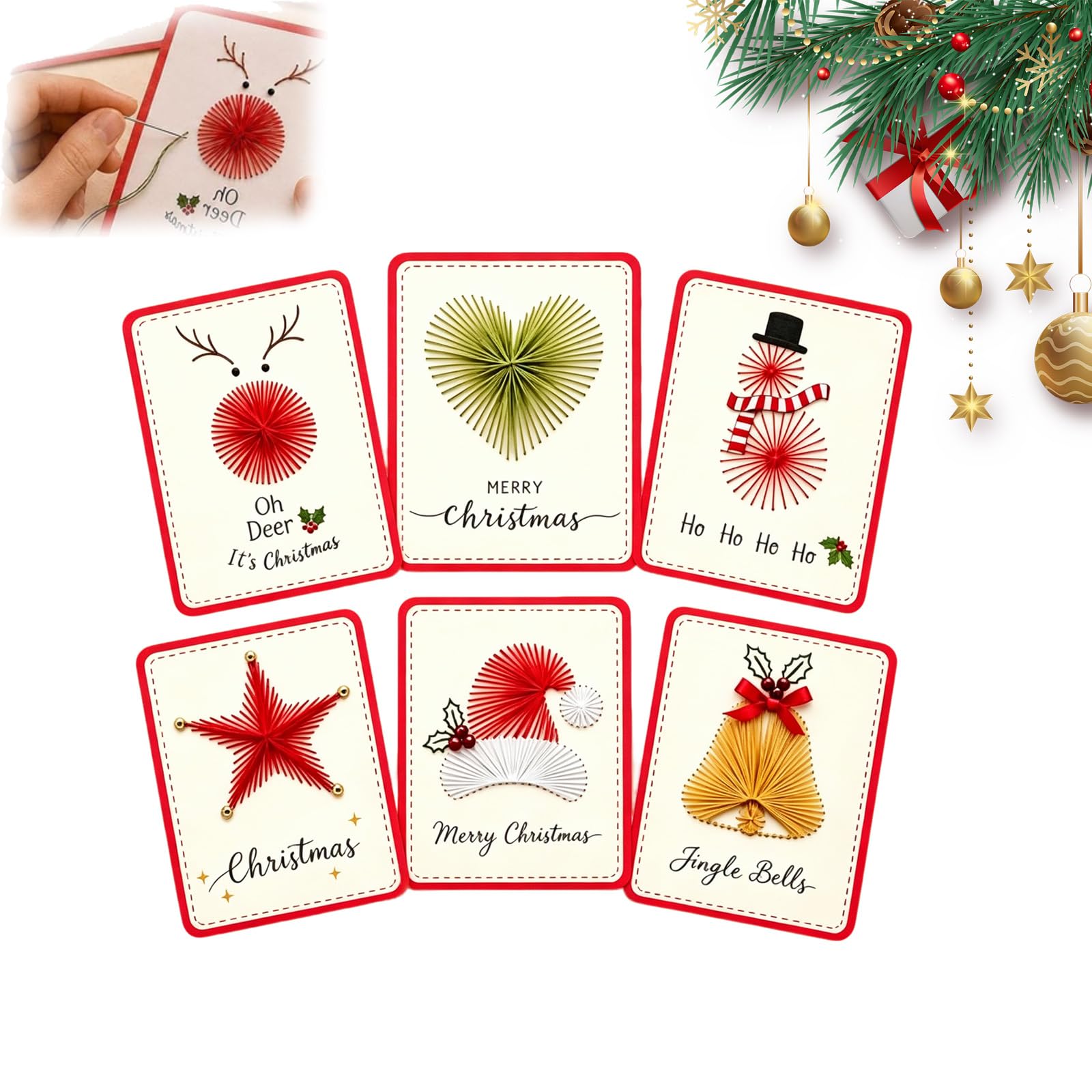 ZBELLO Merry & Bright Christmas DIY Kit,Christmas Card String Art Craft Set,6-Piece Stitch Christmas Cards by Hand, Handmade Holiday Gift for Adults (Set C)