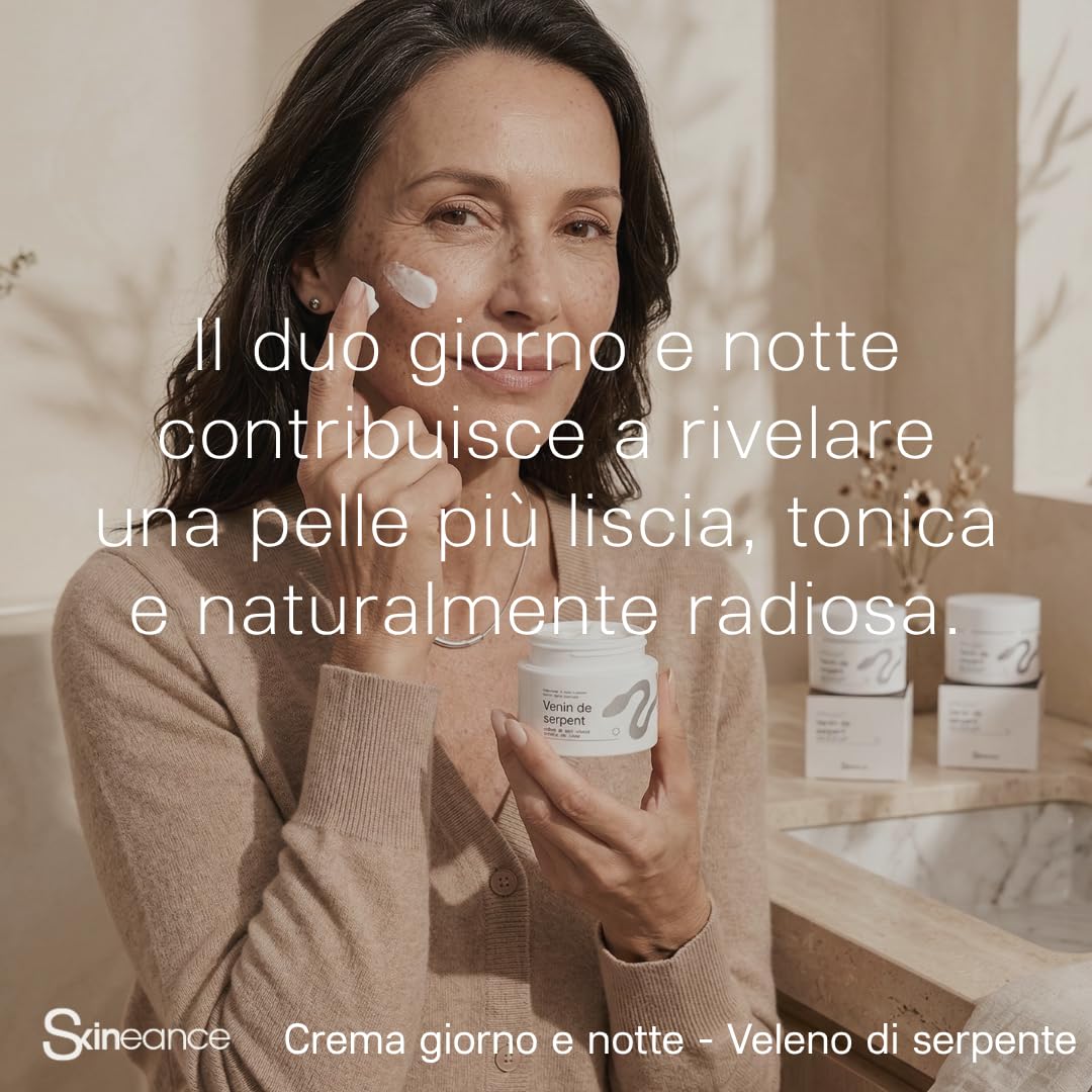 SKINEANCE – Il veleno di serpente DUO giorno e notte - Attivi anti-età - Riduce le rughe d'espressione, le linee sottili, le borse e le occhiaie - 2 x 50ML…