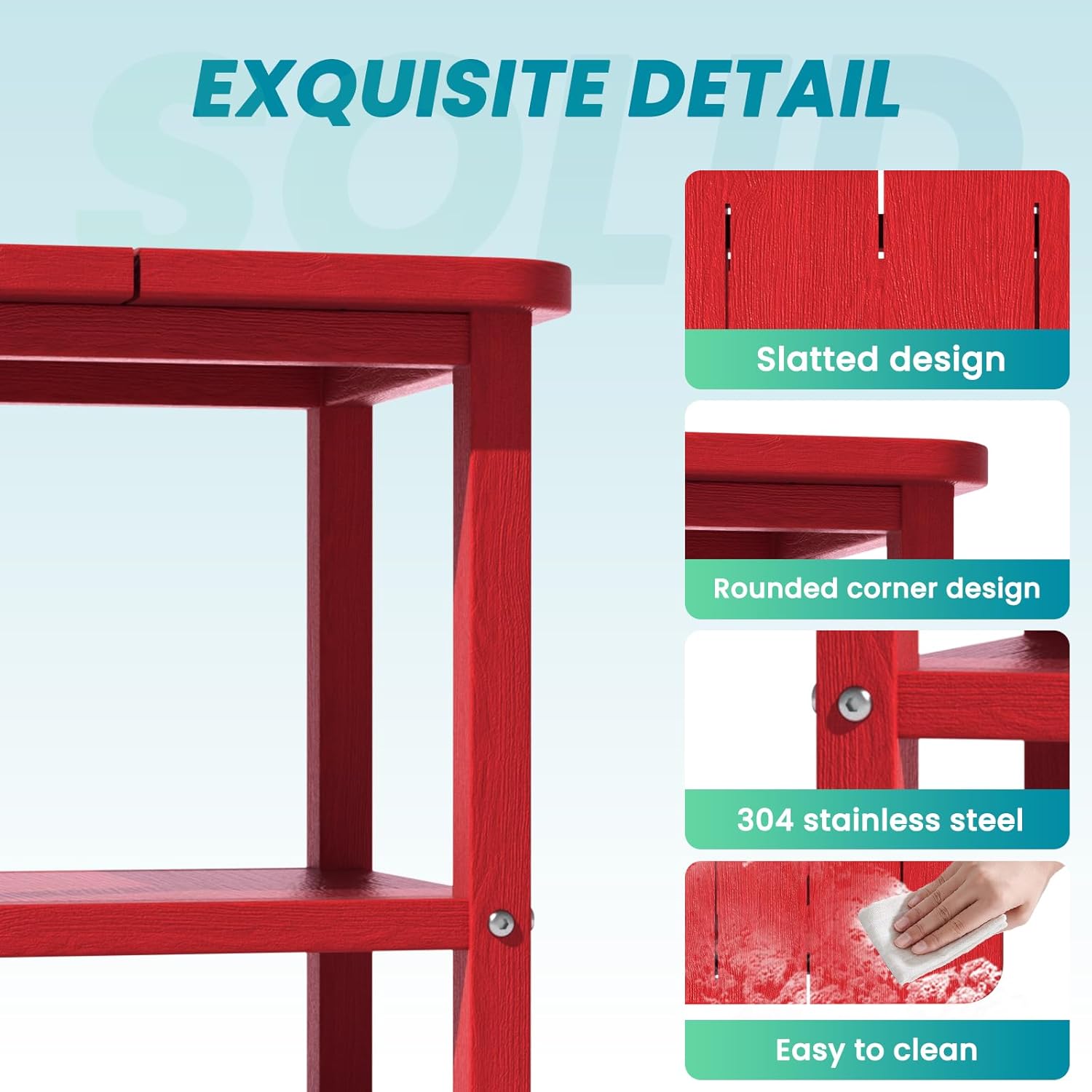 LOUNZY 17.7" Double Patio Side Table,Outdoor Side Table for Patio,Rectangular Small Outdoor HDPE Adirondack End Table for Lawn,Garden,Pool,Backyard,Red