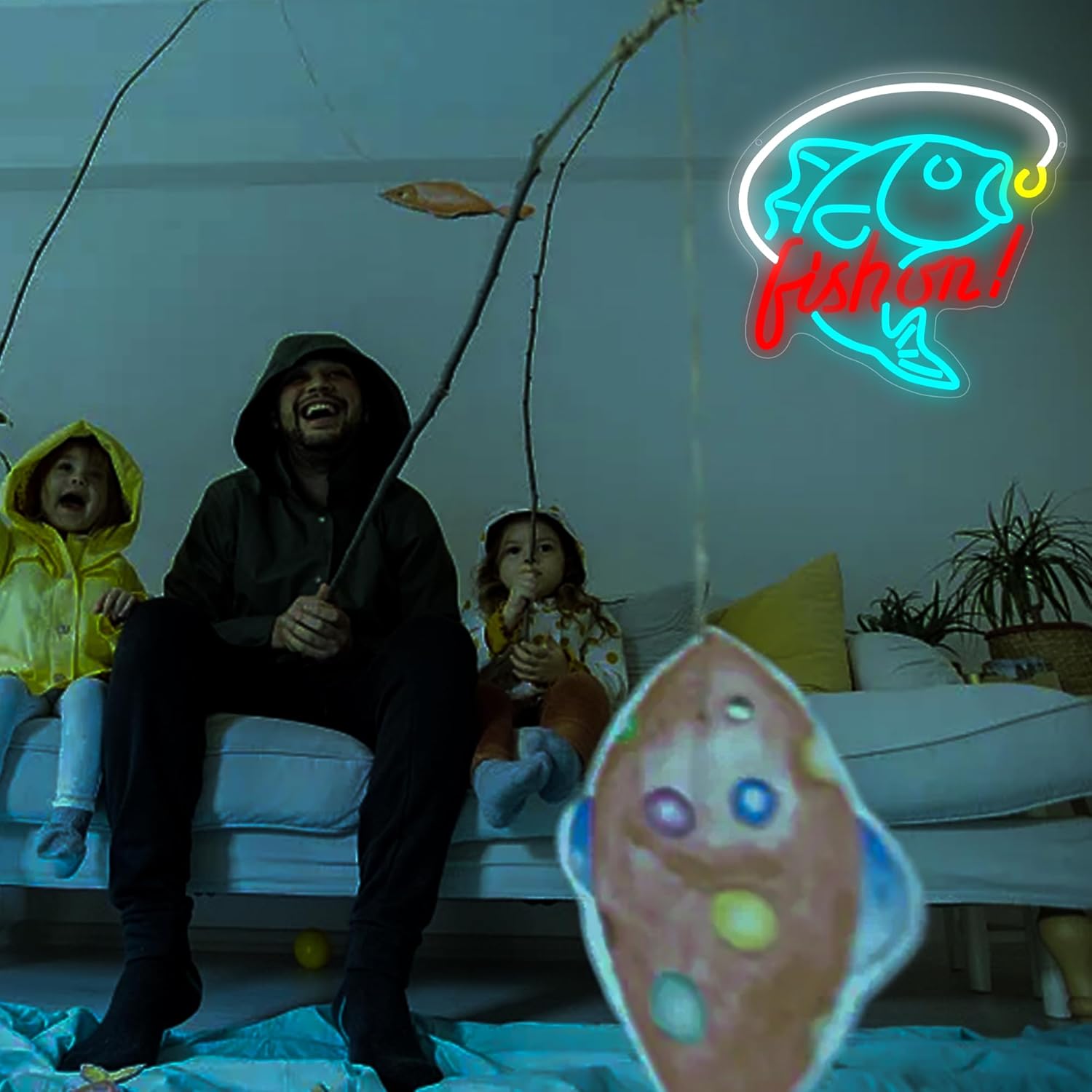 Fishing Neon Sign for Wall Decor Fishing Neon Light for Man Cave Dimmable LED Light Up Sign for Bedroom Living Room Club Party Birthday Gifts Wall Art Size 12.9 * 12.9(WZCP051) - Image 4