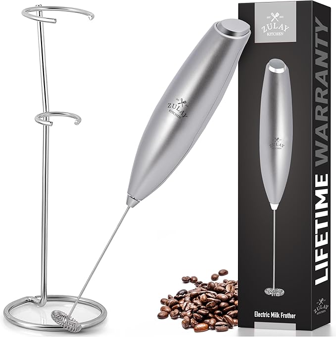 Zulay Powerful Silver Milk Frother for Coffee with Upgraded