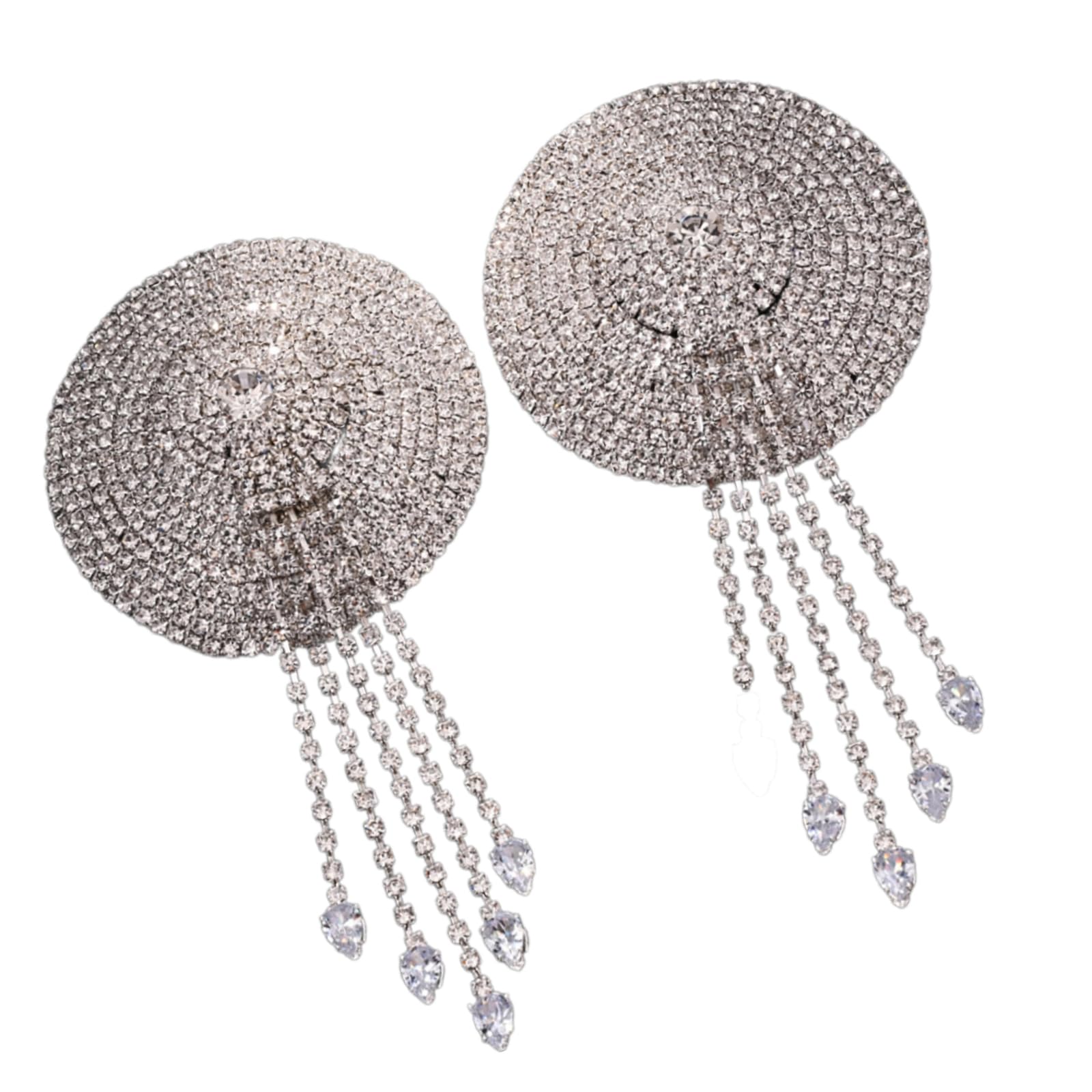 Slxlyh Women's Silver Rhinestones Tassels Nipple Covers Body Chain Adhesive Pasties For Reusable Sticky Bra Raves Party Breast Stickers
