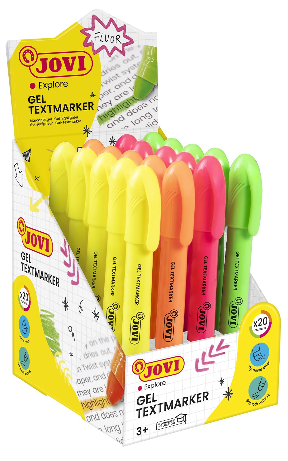 Marcador de cera gel jovi fluorescente expositor de 20 unidades colores surtidos