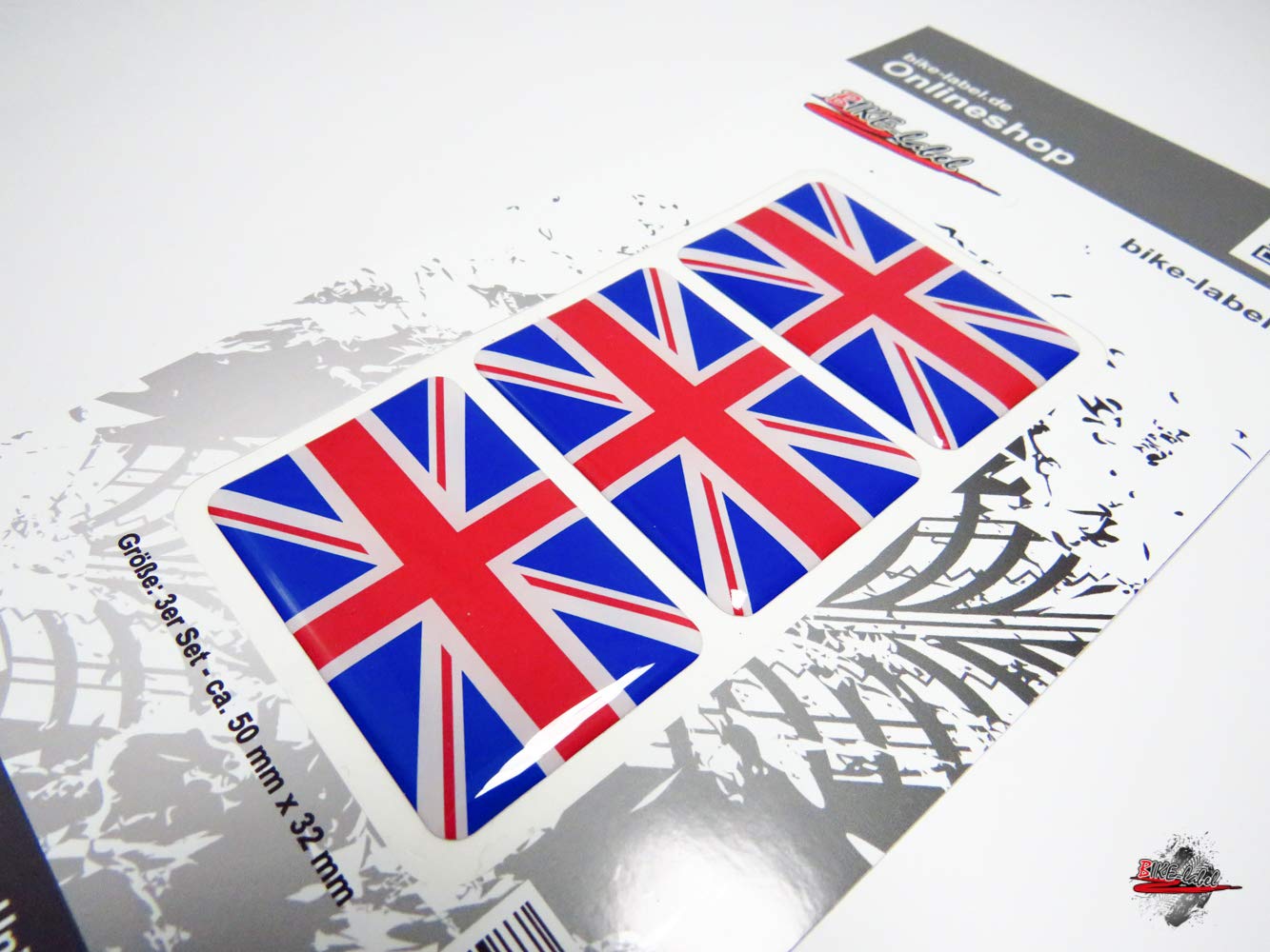 BIKE-label 3D Aufkleber Union Jack England Flagge - 50x25 Mm, Wetterfest, 3 Stück, Für Auto, Helm & Mehr