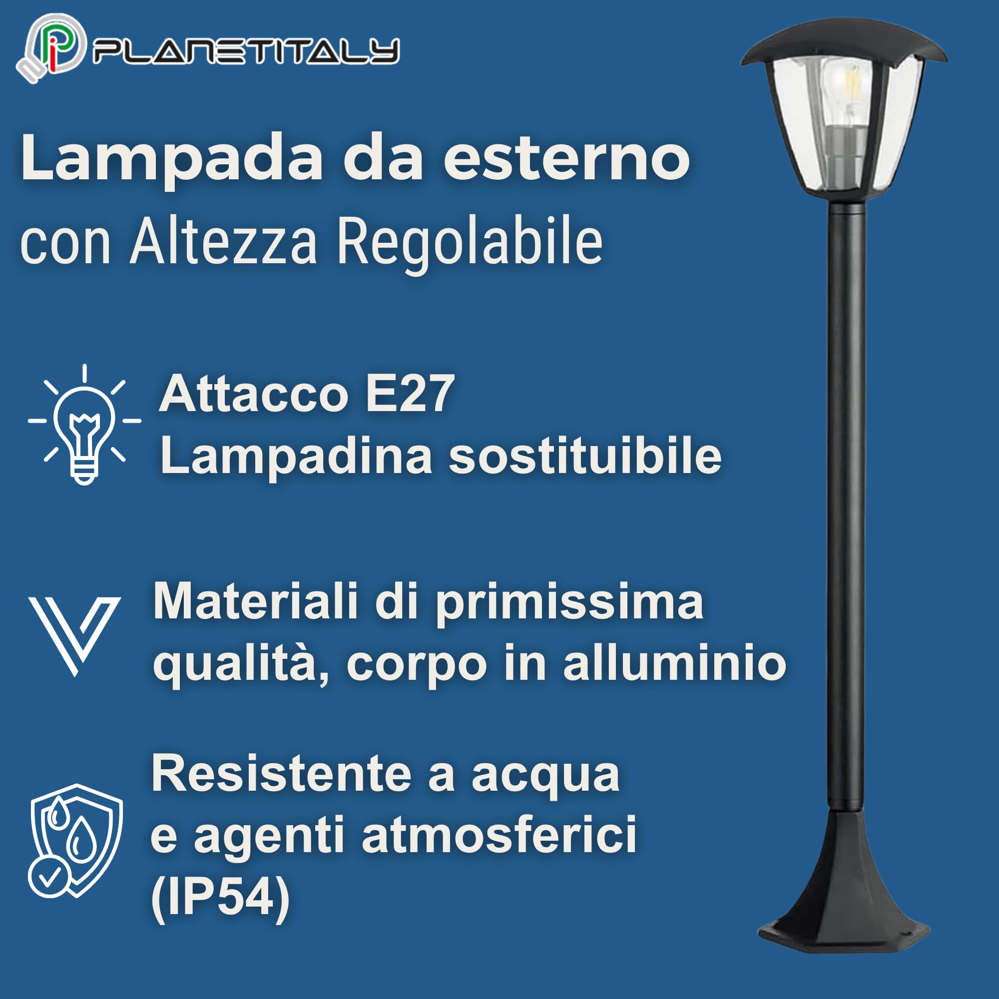 Planetitaly Lampioni da Giardino Esterno LED 8W E27, Impermeabile, Illuminazione per Giardino, Lampada da Esterno da Terra Altezza Massima 86cm Regolabile, Lampadina 2700K Inclusa (Grigio Antracite)