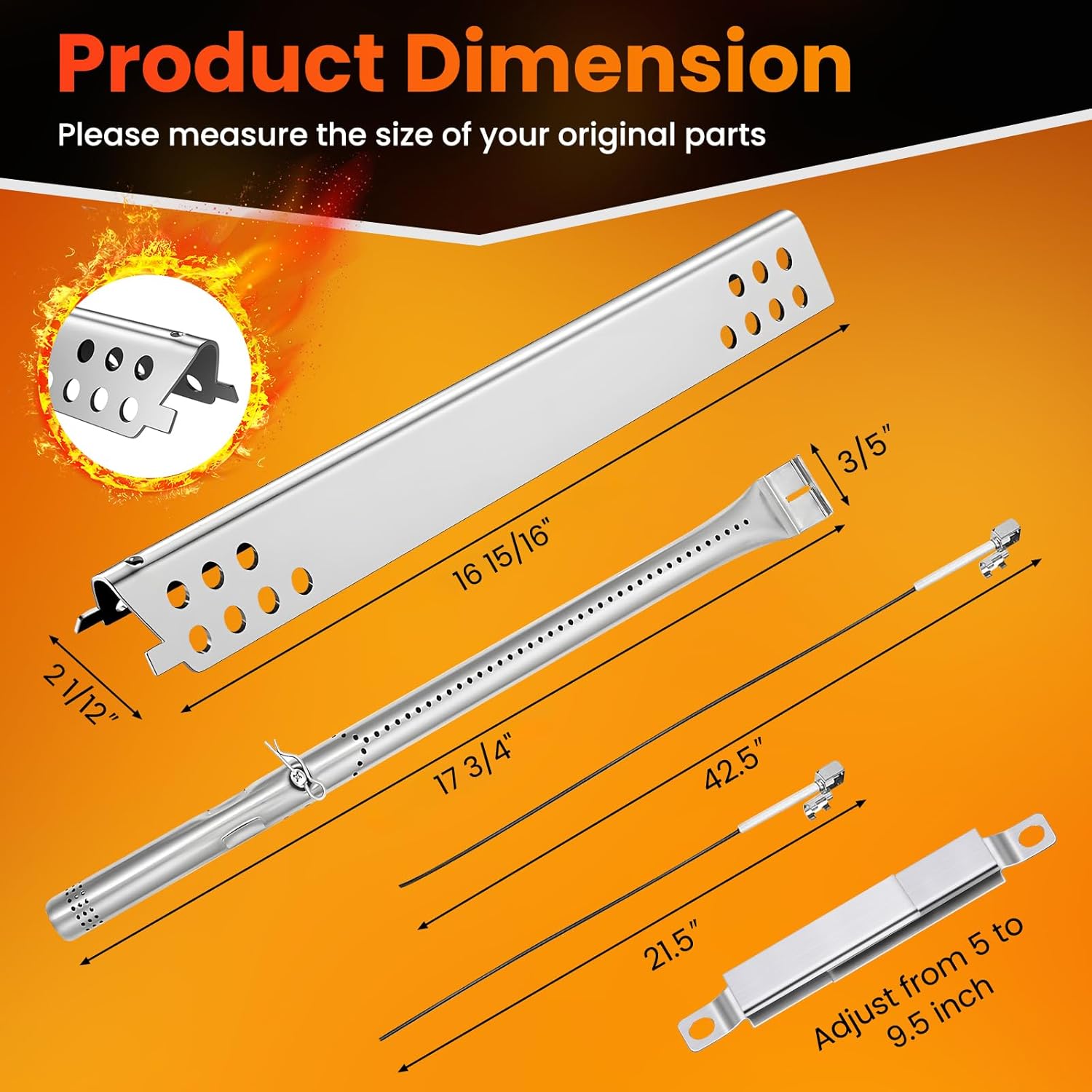 Grill Replacement Parts for Charbroil Performance 4 Burner Models 463342119,463332718,463347017,463342118, 463335517,463376419,463377319 with G470-5200-W1 Burner Tube