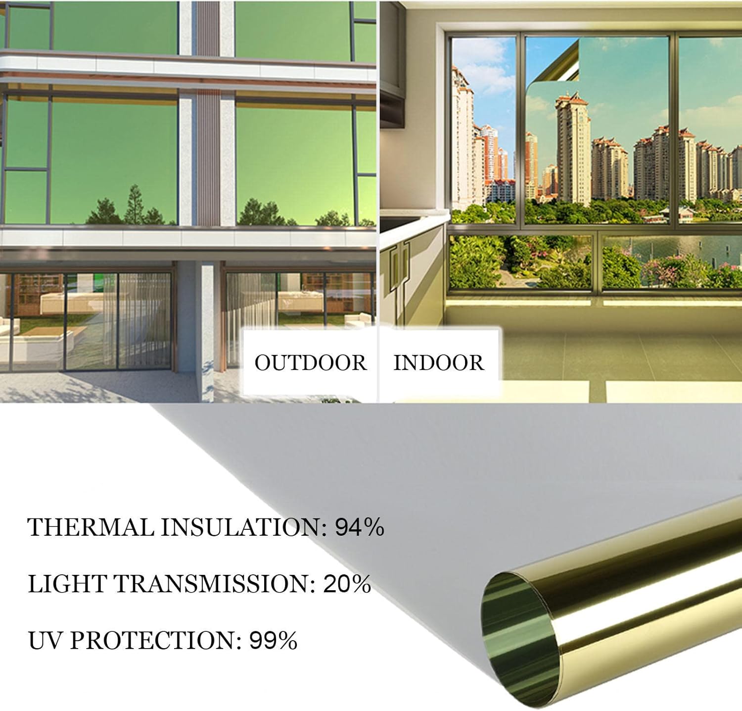Window Film Privacy, Window Film One Way Mirror Film, Anti Glare Window Film, Reflective Privacy Film for Glass Window, Heat Control Window Tint Film,WxH-40x500cm(15.7 * 197in)