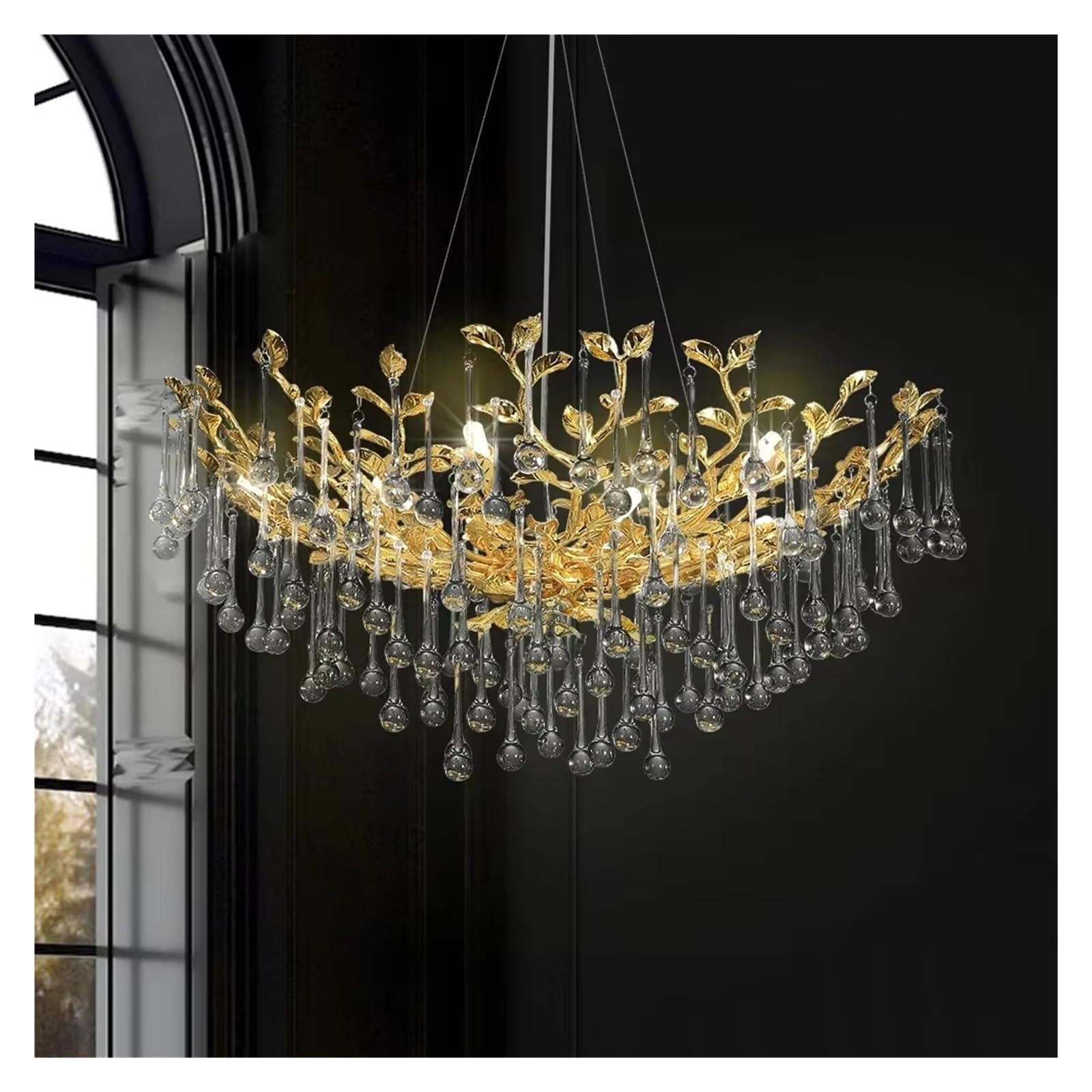 HXYSXHJUO Nordic Crystal Branch Chandelier LED Round 60/80cm Gold Luxury Hanging Pendant Lamp for Living Room