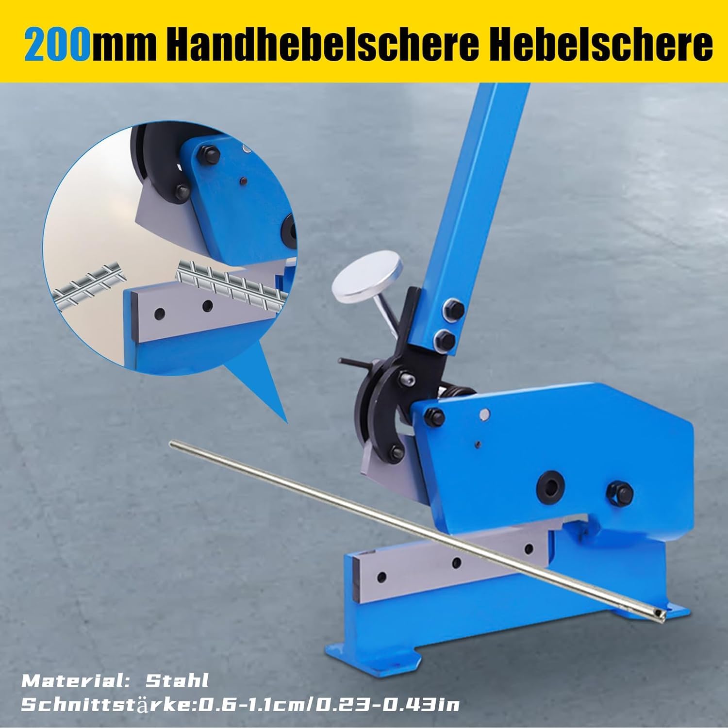 Nożyce ręczne do metalu, nożyce dźwigniowe z regulowaną zaciską i długą rękojeścią do cięcia blachy stalowej 6mm, stali okrągłej i płaskiej, narzędzie do garażu i warsztatu (nie wymaga prądu)