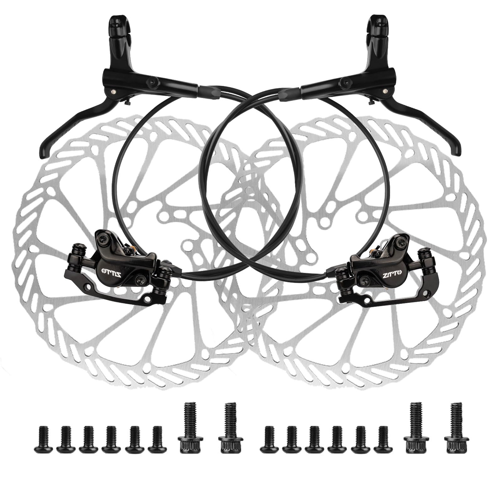Freno a Disco Idraulici per Bicicletta, Kit Freno Idraulico, Set Freni Bici con rotori da 160 mm Freno a Disco, Anteriore 800 mm Posteriore 1400 mm per Mountain Bike e Bici da Strada