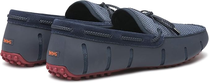 SWIMS Mens Loafers, Braided Lace Shoes for Men, Casual Beach Loafer, Comfortable Summer Shoe, Stylish Lightweight Walking Footwear, Quick Dry Breathable Eco Friendly Footbed (Navy/Red,9.5)