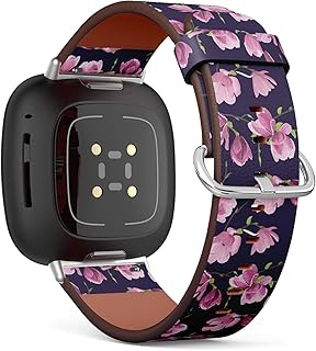 CJBROES Replacement Leather Watch Band, Compatible with Fitbit Versa 3 and Fitbit Sense of Wristband Bracelet Accessory - Magnolia-Flowers