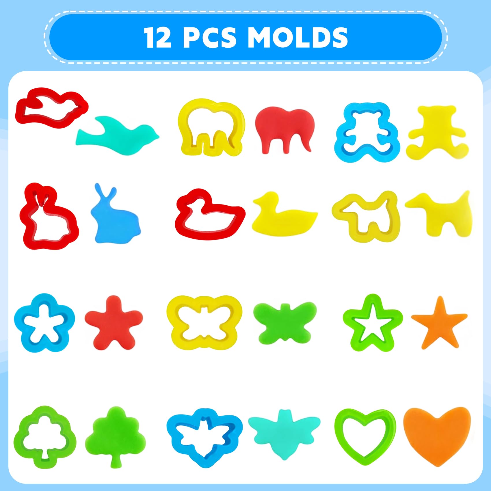 28Pcs Dough and Clay Play Tools Kit for Kids, Modeling Clay Accessories with Animal Cutters, Rolling Pins, Safety Scissors, Dough Extruder & Rollers