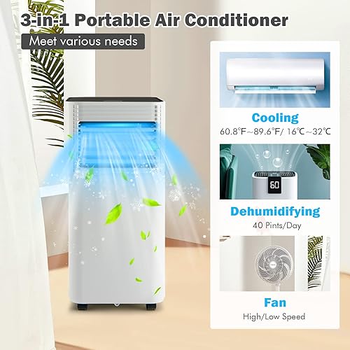Miniatura 3 de PETSITE Aire acondicionado portátil, unidad de enfriamiento de CA de 8000 BTU para habitación, unidad de CA 3 en 1 con enfriador de aire, ventilador