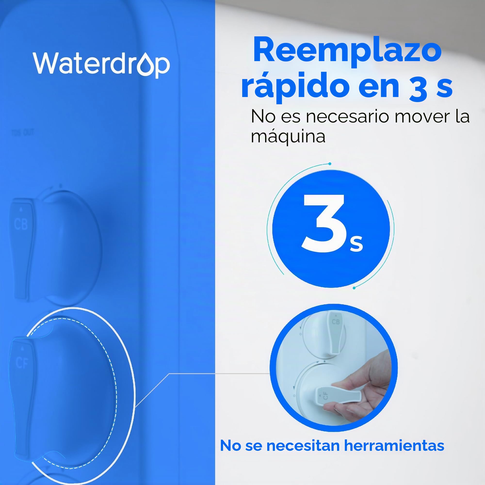Waterdrop Filtro WD-G3-N1CF, 6 Meses de Vida Util, Recambio Para el Sistema de Osmosis Inversa WD-G3-W, Pack de 2 Unidades