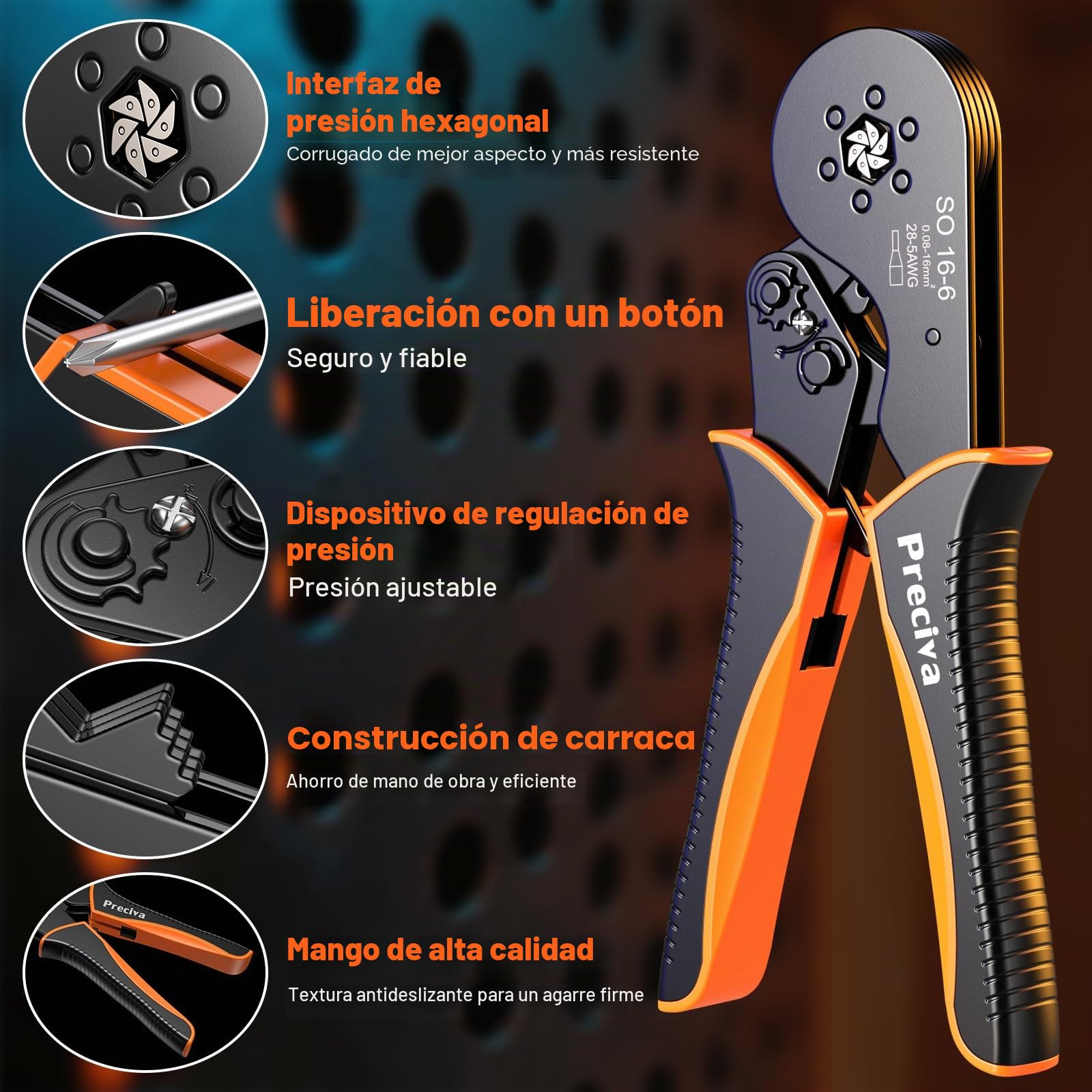Preciva Crimpadora Terminales Eléctricos con 1500 Punteras – Alicates de Crimpeado Hexagonales 0,08-16mm², Prensa Terminales Cables, Kit de Crimpado con Caja, Herramienta de Crimpado de Virola