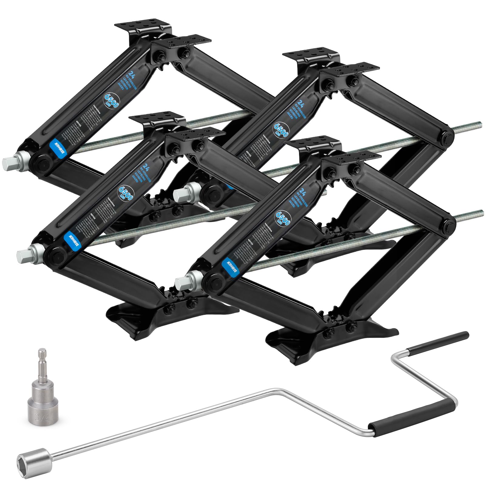 Kohree 6500lbs Heavy Duty RV Stabilizer Jacks 4 Pack, 24 Inch Leveling Scissor Jack for Travel Trailer Camper, with Crank Handle and Drill Bit