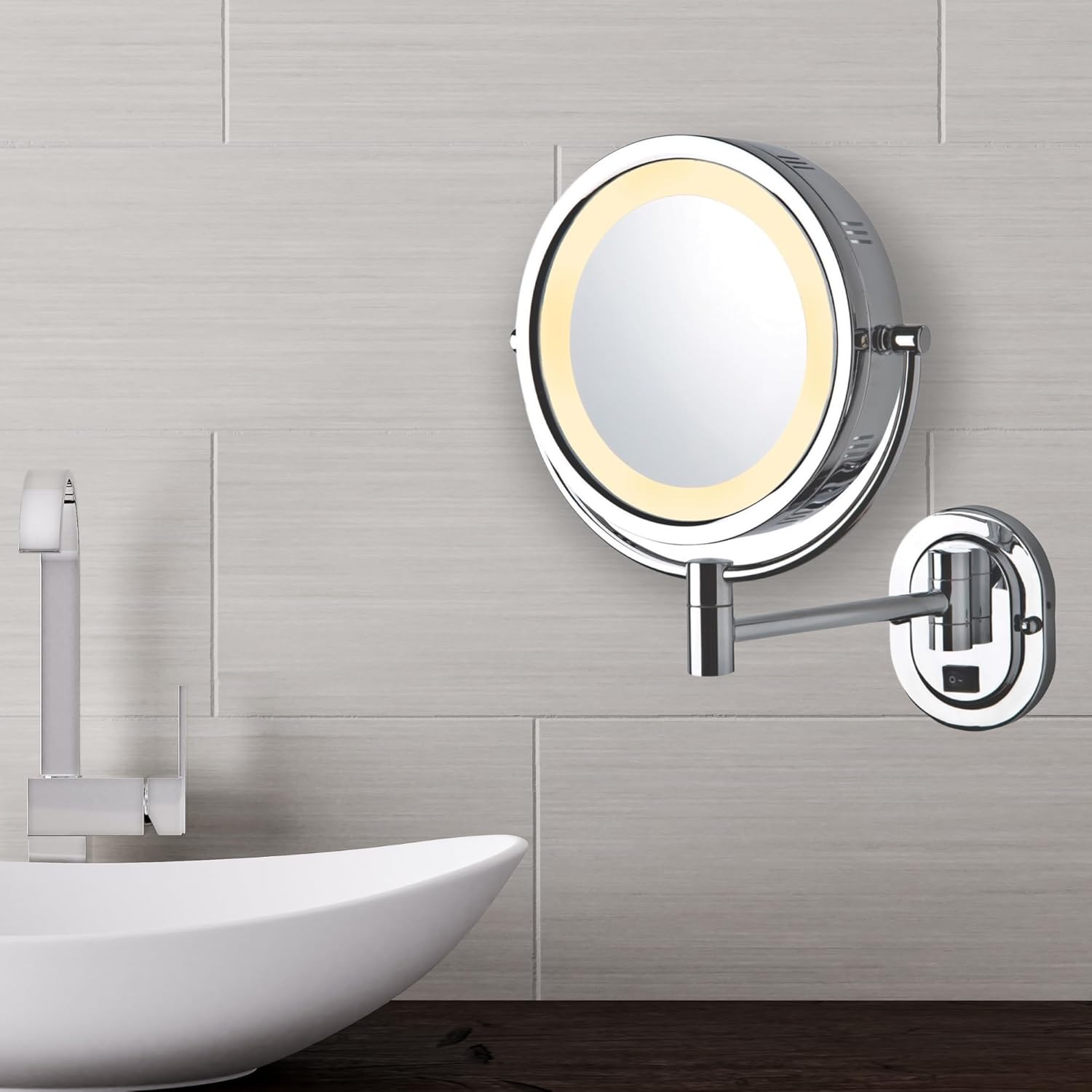 JERDON Lighted Wall-Mounted Makeup Mirror - Direct Wire Makeup Mirror with 5X Magnification - 8-Inch Diameter Mirror with Chrome Finish Wall Mount - Model HL165CD
