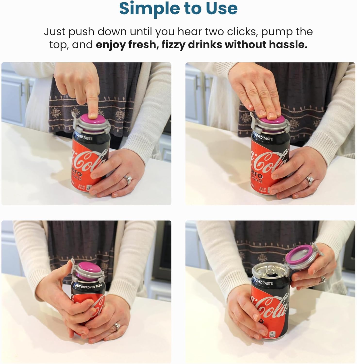 Jokari 2 Click Can Pump and Pour Carbonation Saver for 12oz Soda and Beer Cans Keep Fizzy Drinks Fresh Press On Manual Soda Preserver Reusable Can Cap for Carbonated Beverages 2 Pack - Image 5