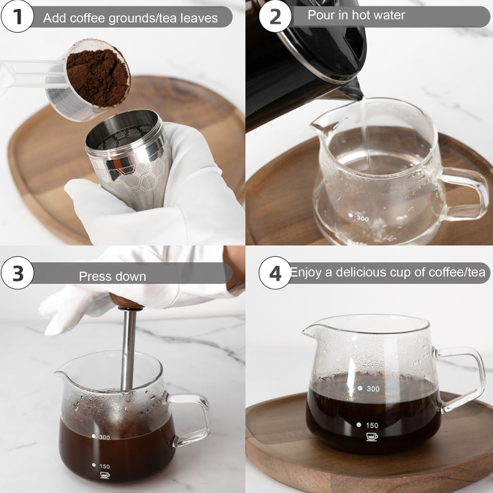 Asixxsix Filtro de café de Prensa de Acero Inoxidable, Varilla de Preparación Accionada por Resorte Patentada para un Sabor Rico, Colador de té de café Reutilizable sin Papel con de