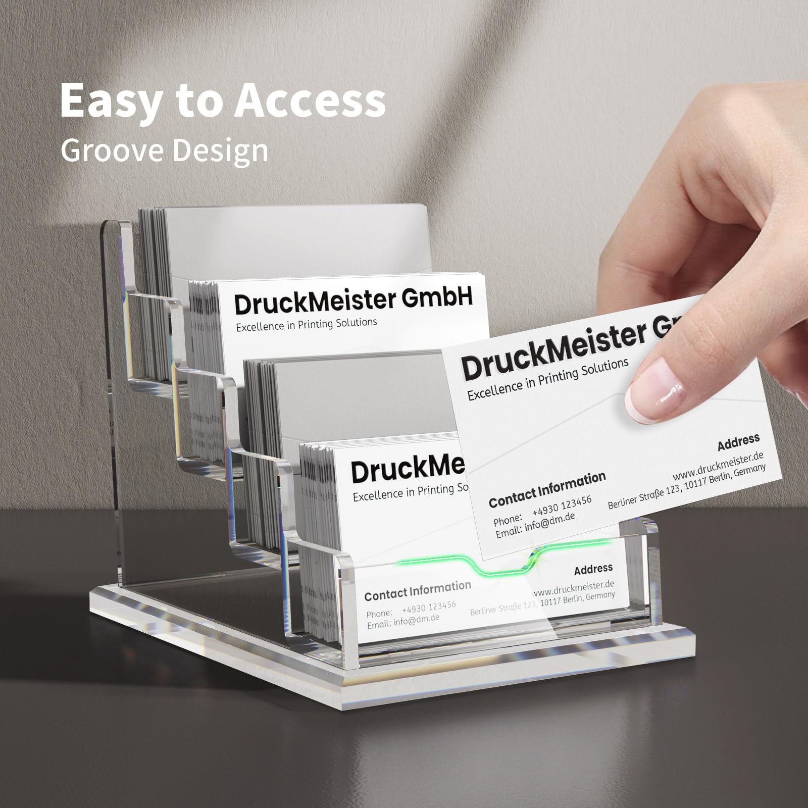 AITEE Business Card Holder for Desk: Clear Acrylic 4 Slot 4 Tier Card Display Stand Holder for Office and Exhibition Countertop Fits 100-120 Business Cards - Image 3