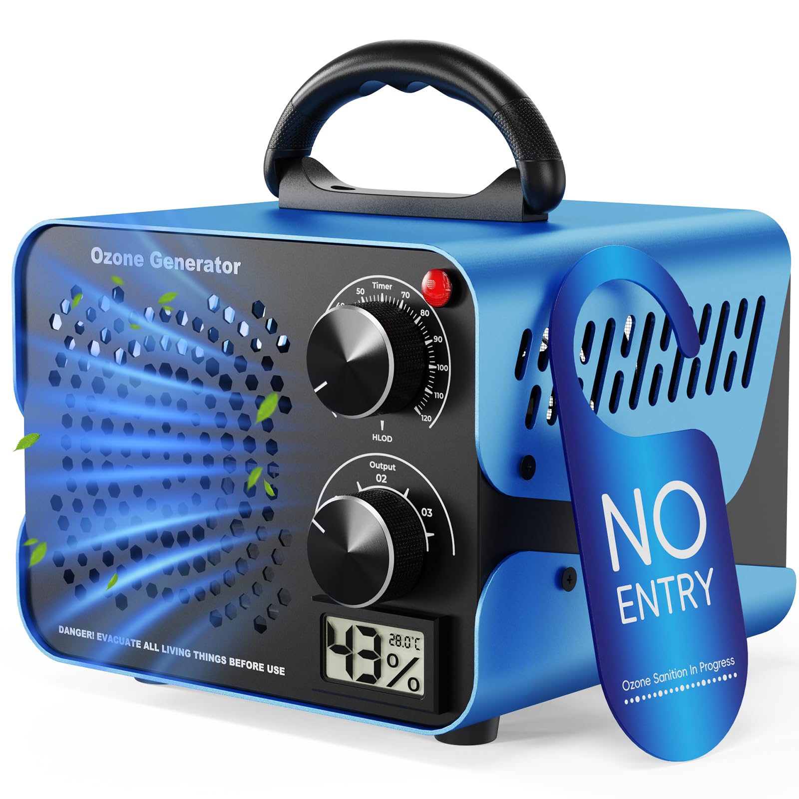 180000mg/g Ozongenerator - 2-In-1 Ozon Luftreiniger,Ozongerät mit Temperatur- und Feuchtigkeitsanzeige,120-Minuten-Timer,Ozonisator Industrieller O3 für Auto Wohnung Hotels Küche und Haustiergerüche