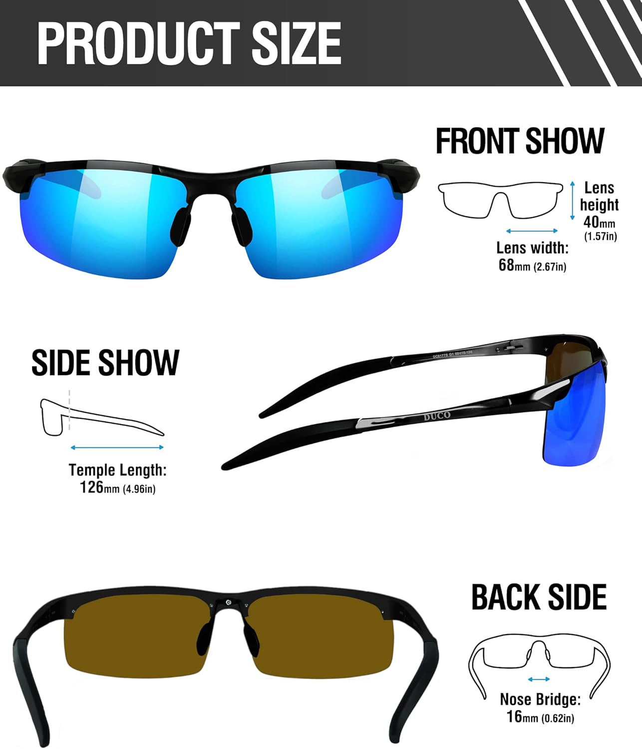 Miniatura 2 de Duco - Gafas de sol deportivas polarizadas para hombre con protección UV 8177s