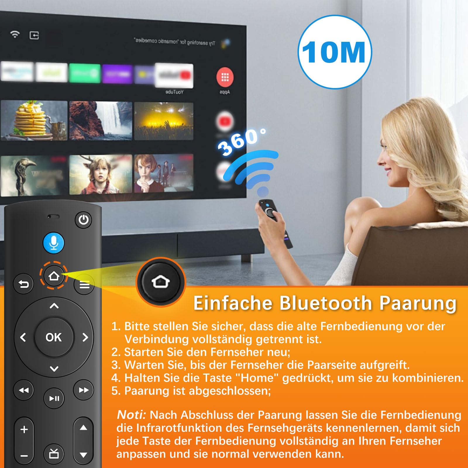 Mando A Distancia Por Voz Para Amazon Fire TV (3ª Gen) - Con Bluetooth Y 4 Botones Atajo