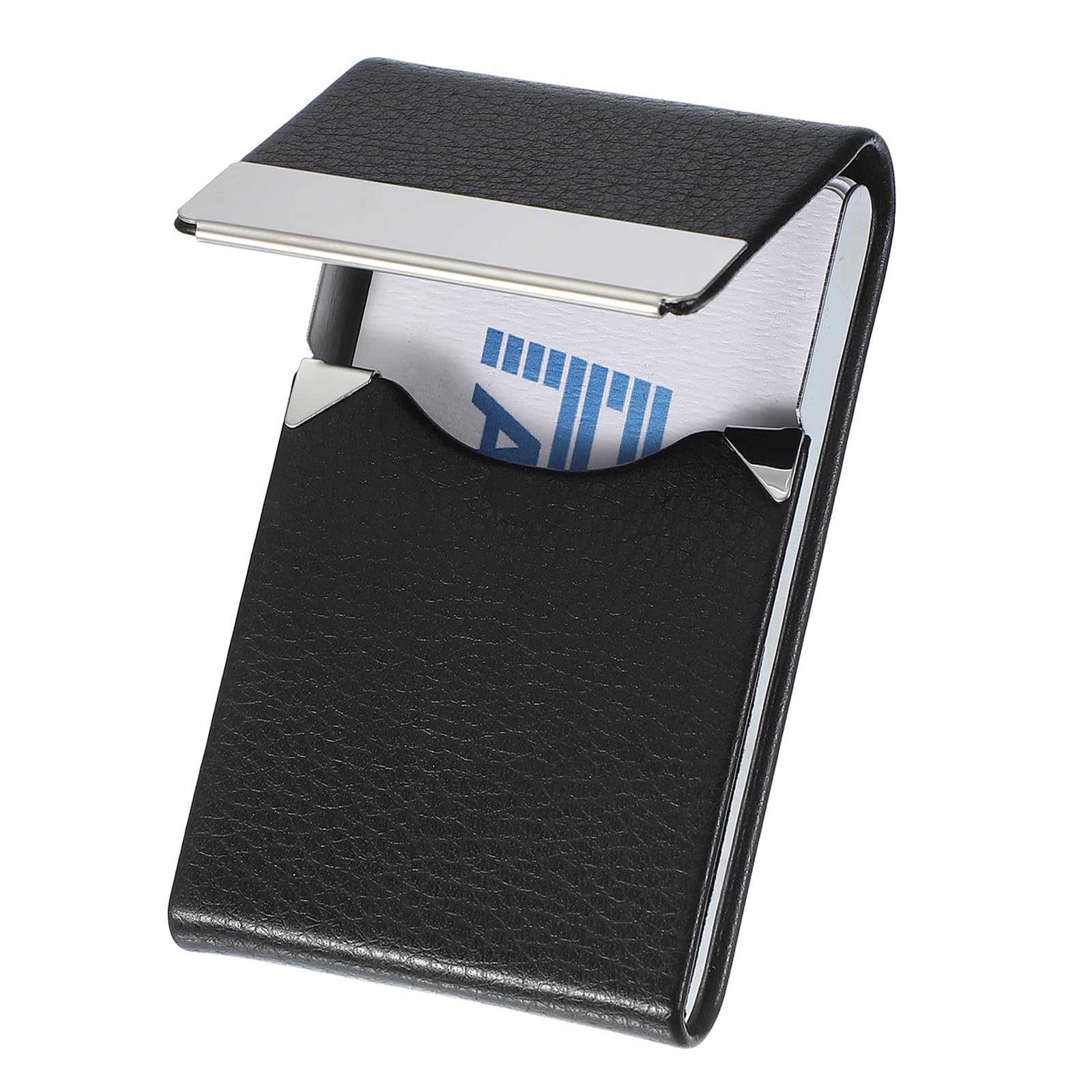 PATIKIL Business Card Holder, Metal PU Leather Slim Name Card Holder Case Pocket with Magnetic Shut for Office Credit, Litchi Grain/Black