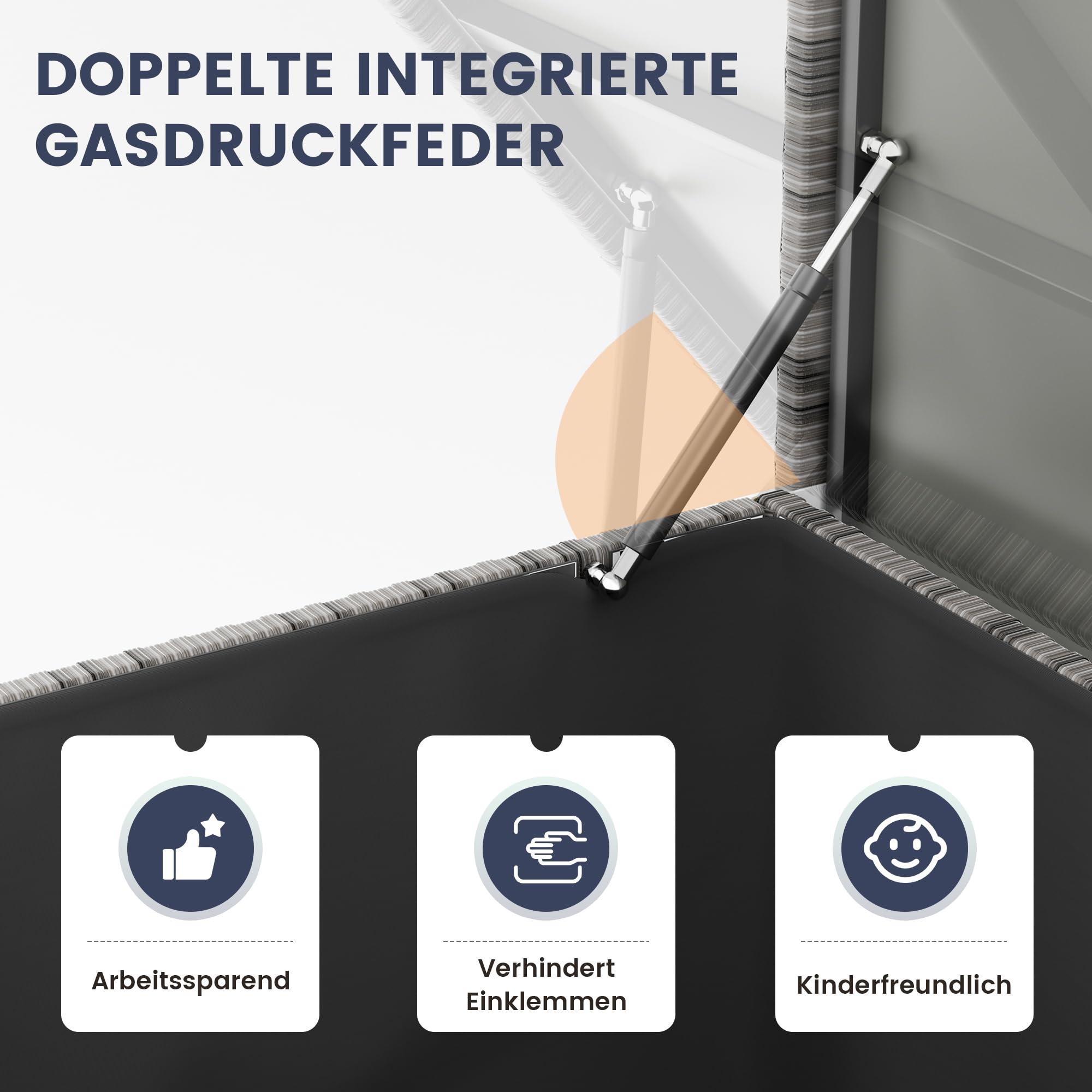 UDPATIO Gartenbox Wasserdicht 650L, Aufbewahrungsbox Garten XXL, Auflagenbox Wetterfest, Kissenbox Outdoor mit Deckel, Gasdruckfedern, ideal für Garten, Terrasse & Balkon | Braun