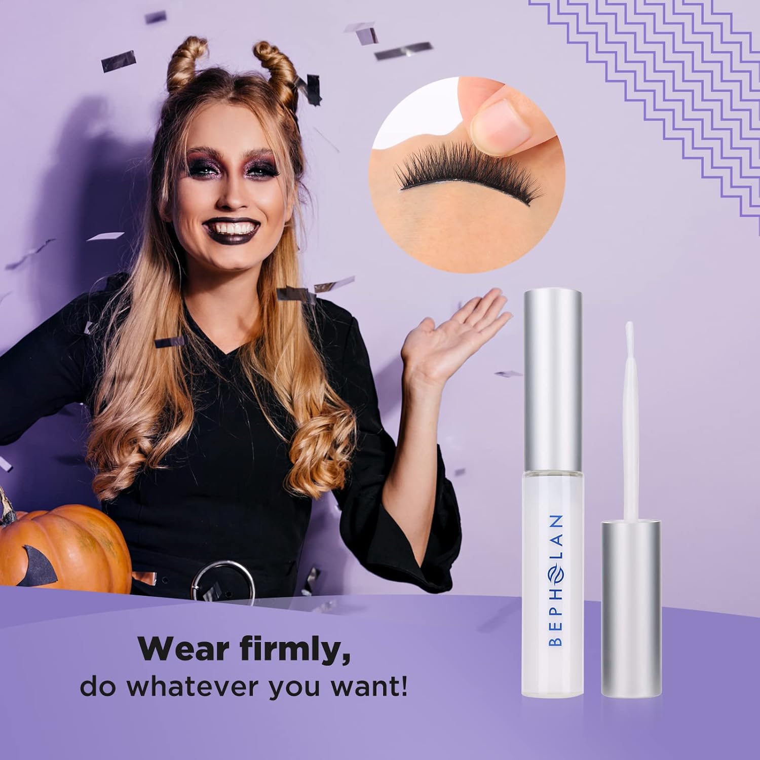 BEPHOLAN Eyelash Glue, Super Strong Hold for False Eyelashes, Lash Glue, Eyelash Adhesive, Latex Free, Suitable for Sensitive Eyes, Waterproof, White 0.176 oz(Halloween Limit Package) : Beauty & Personal Care