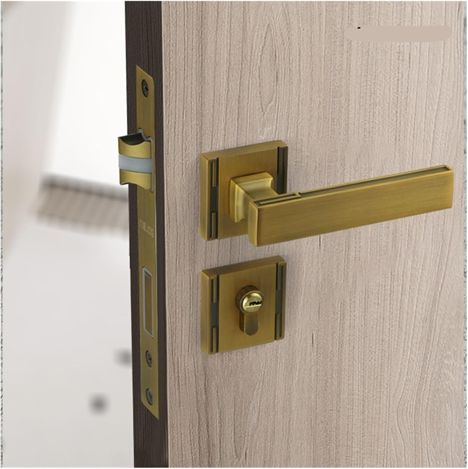 Chinese Style Yellow Bronze Bedroom Door Lock Silent Modern zinc Alloy Wooden Door Simple Indoor Split Lock(523L 323 Black and Yellow Ancient)