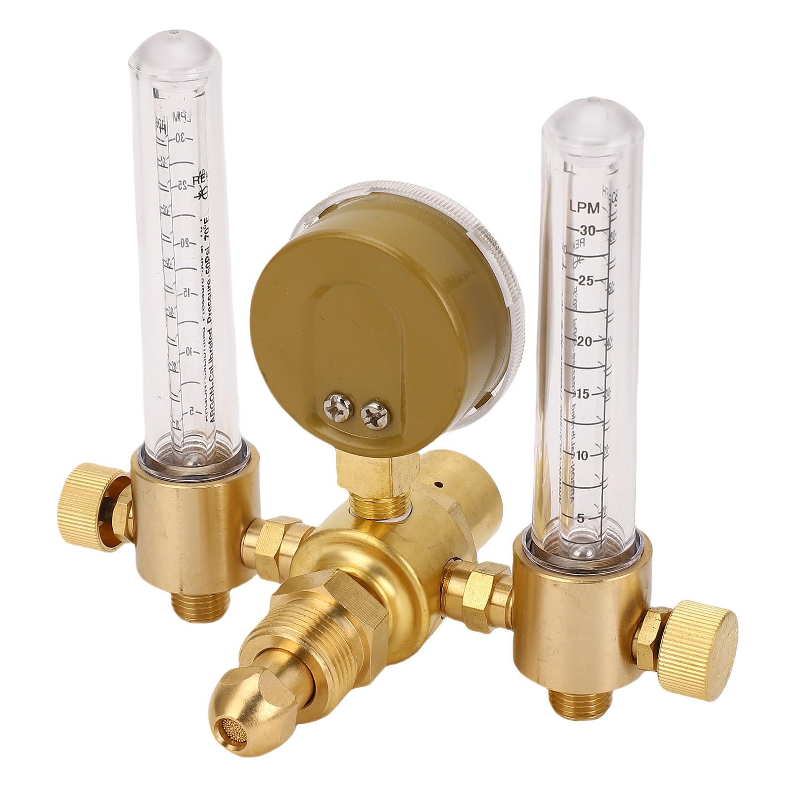 AMONIDA Regulador de Flujo de Argón de Doble Salida para Soldadura TIG MIG 0-60CFH 0-4500PSI CGA580 Entrada 5/8in X 18 RH Salida, Regulador de Gas de Caudalímetro de Argón para Soldadura TIG MIG