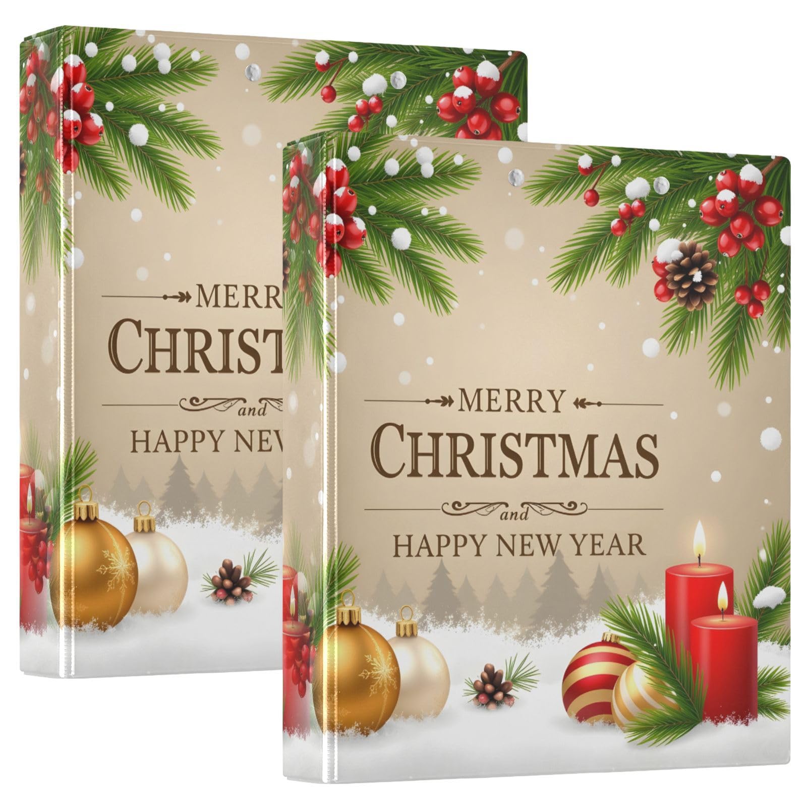 Christmas Balls Candles Snowflakes 3 Ring Binder with 2 Interior Pockets