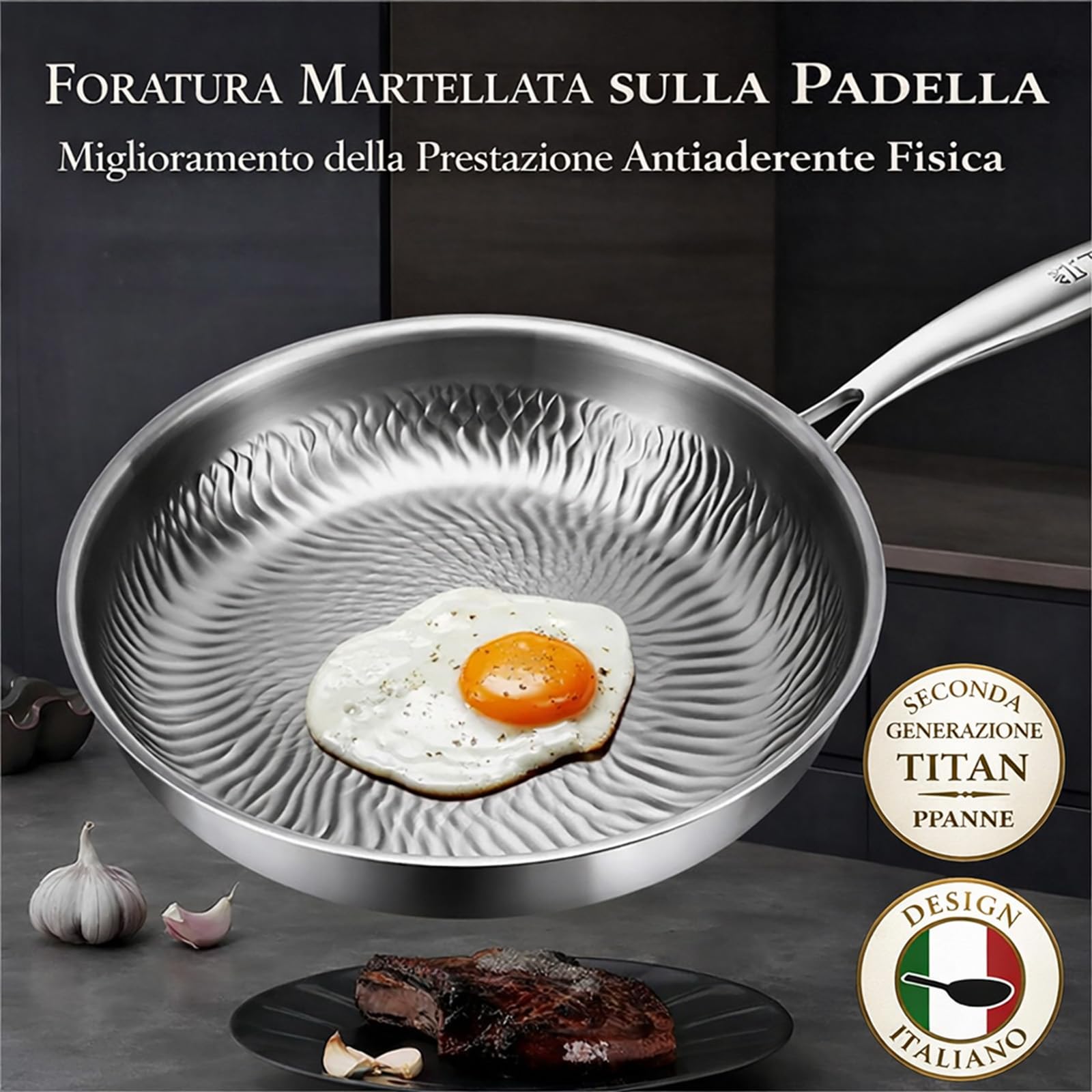 Generico Padella Titanio Puro, Padella in Titanio Titanium Pro Senza Rivestimento con Manico Rimovibile 20/24/26/28/30 cm, Compatibile Induzione Gas Elettrico (Senza Coperchio, 24 cm)