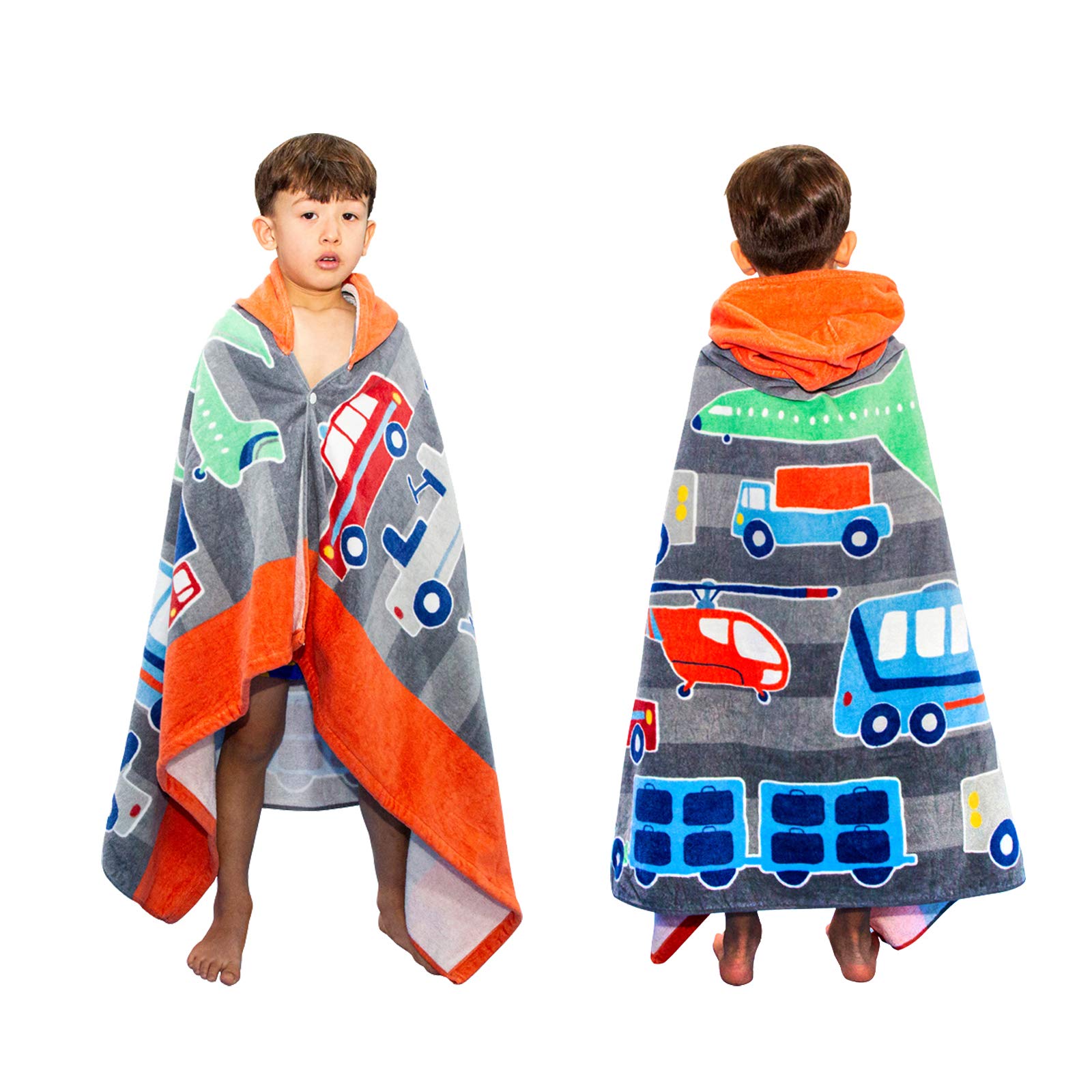 Serviette de bain à capuche pour enfants, 100 % coton, super douce et absorbante, motif dessin animé, pour la natation, le surf, le poncho de sport pour garçons et filles (avion)