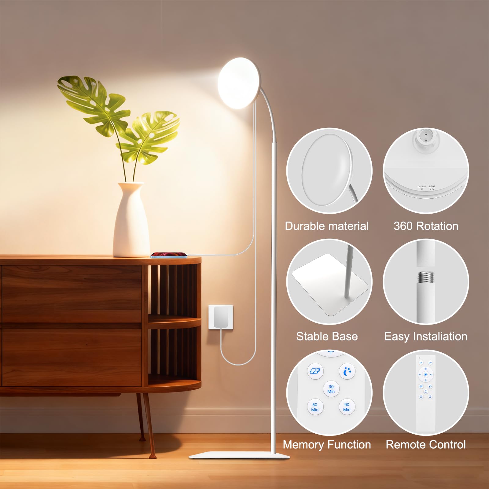 Tageslichtlampe 15000 Lux 3 Lichtfarben Timer Fernbedienung Büro Zuhause
