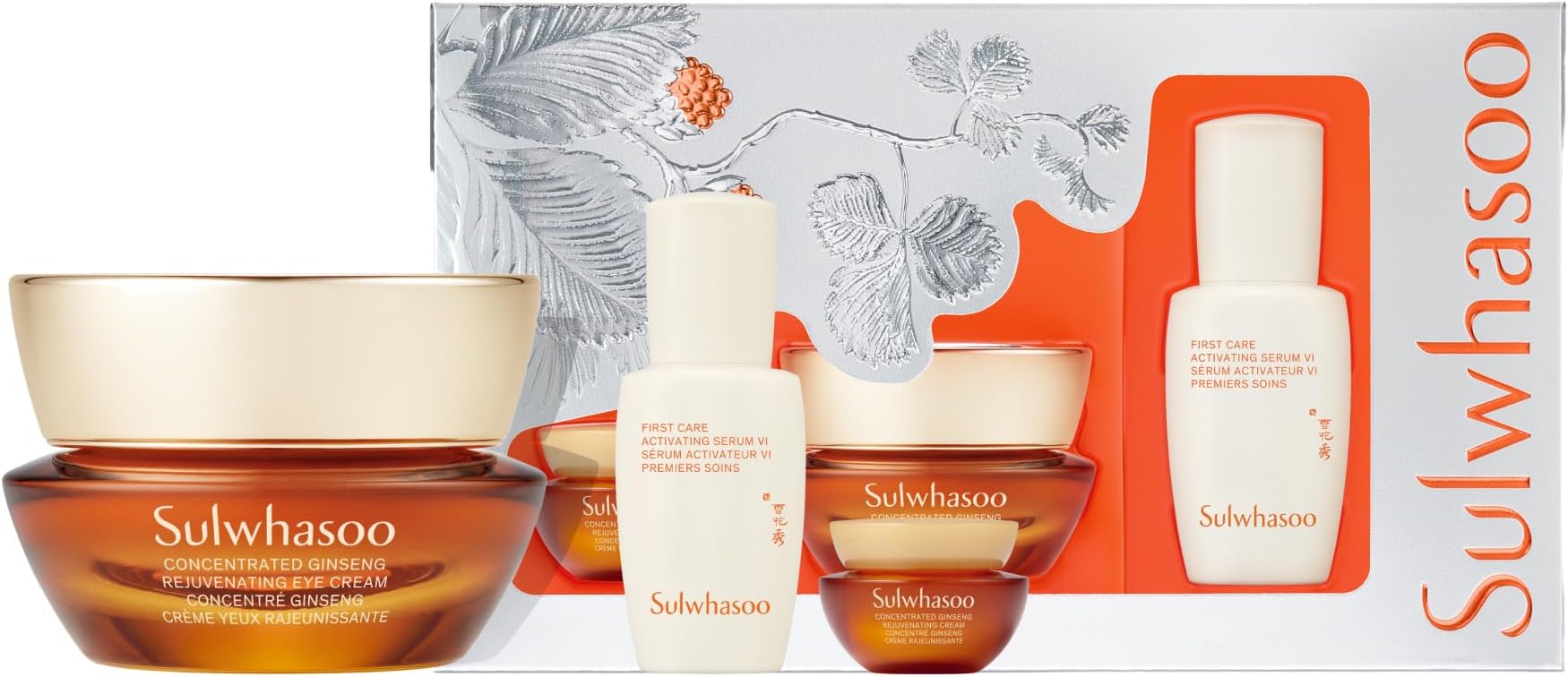 Concentrated Ginseng Renewing Eye Cream Set - Korean Ginseng-Powered Anti-Aging Skincare 3-piece Gift Set, Visibly Improves Wrinkles and Firmness, Includes Full-size Eye Cream