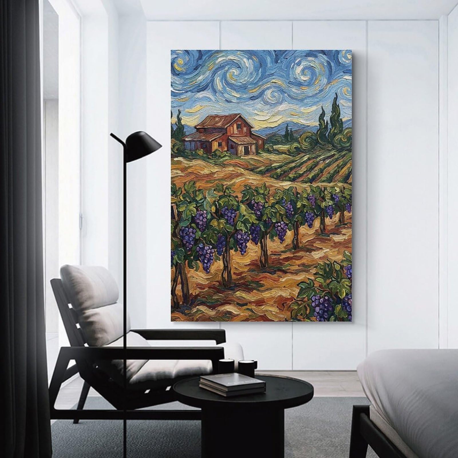 Junmoney Vineyard Landscape Painting in Van Gogh Style Room Decor Wall Art 20x30inch(50x75cm), for Art Walls, Layered Displays Or Homes, Wall Decor Suited to Curated Displays