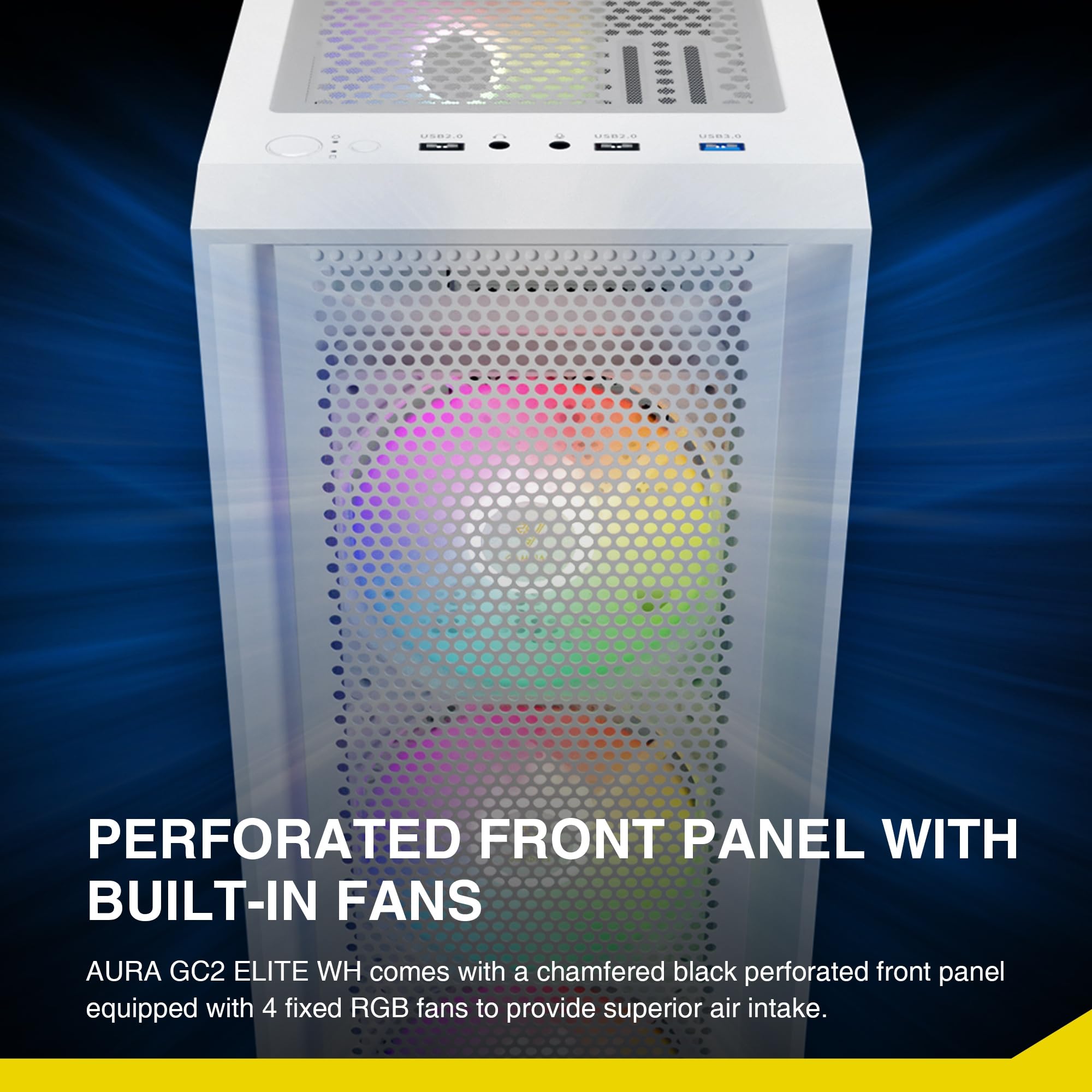 Carcasa para computadora de videojuegos ATX Mid Tower blanca con vidrio templado lateral, 4 ventiladores ARGB de 4.724 in, soporta hasta 6 ventiladores de 4.724 in, AIO/radiador de 14.173 in 6
