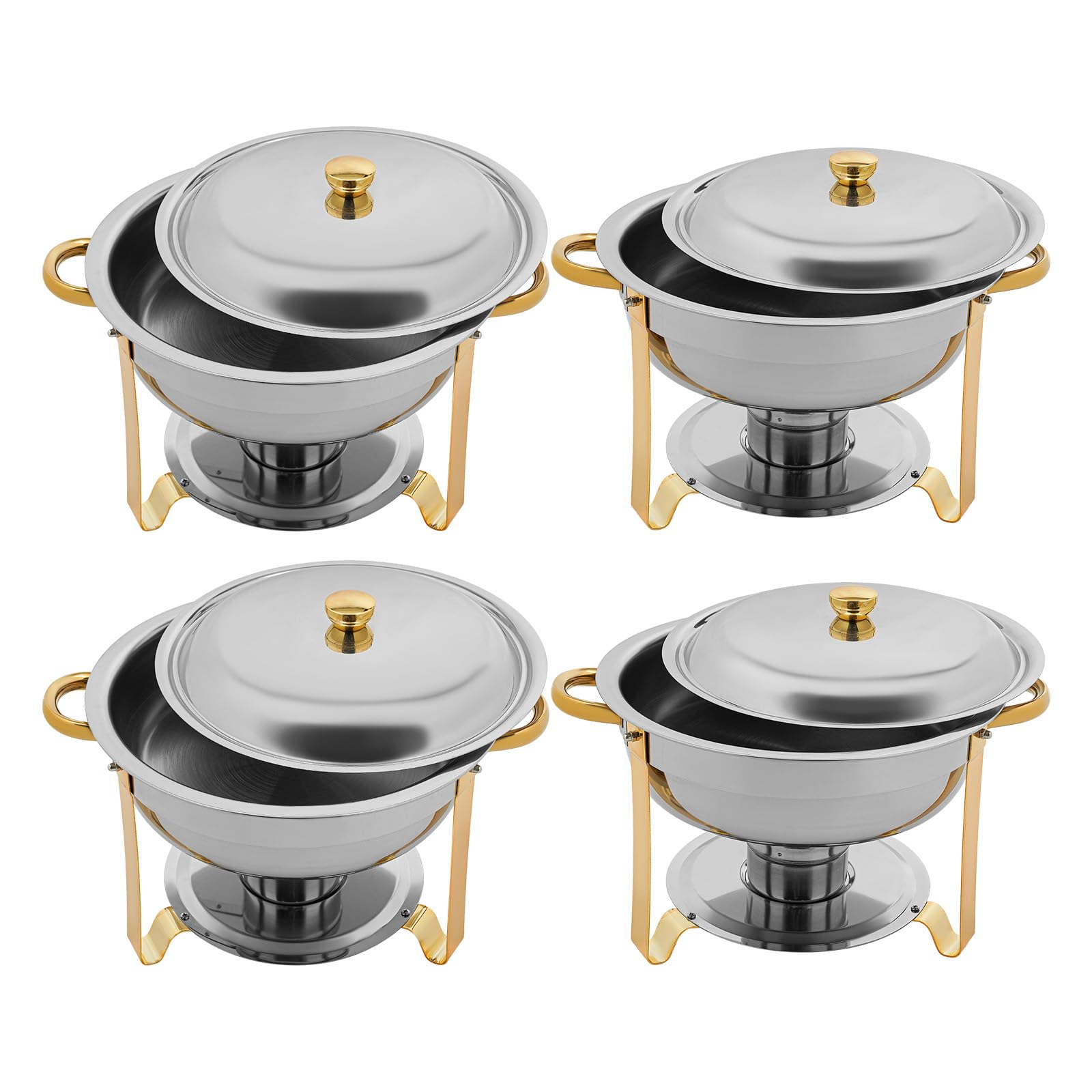 Chafing Dish Buffet Set da 4 pezzi rotondi Chafing Dish Set da 4,5 l scaldavivande in acciaio inox a buffet per catering, buffet e feste