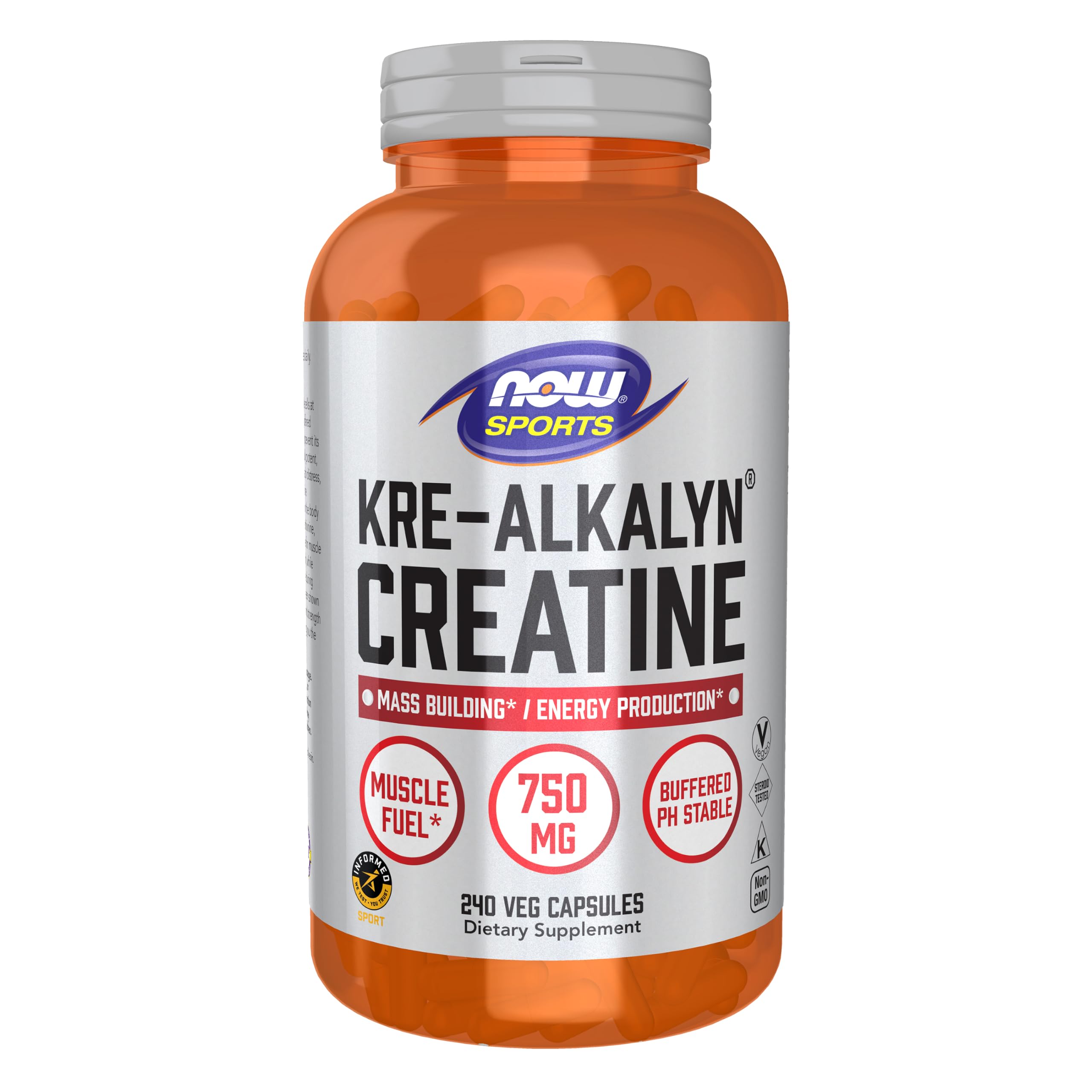 NOW Sports, Kre-Alkalyn PH Buffered Creatine 750 mg, Muscle Fuel*, 240 Caps