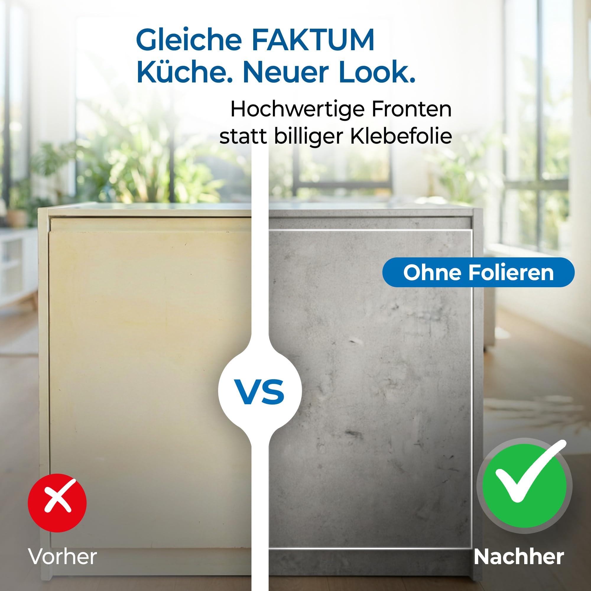 Prima Systeme Küchenfront (Beton Hell, 60x90 (Rechts/Links)) – Schranktür kompatibel mit IKEA FAKTUM – Kratzfest, wasserabweisend und leicht zu reinigen – Premium-Qualität für Dein Zuhause
