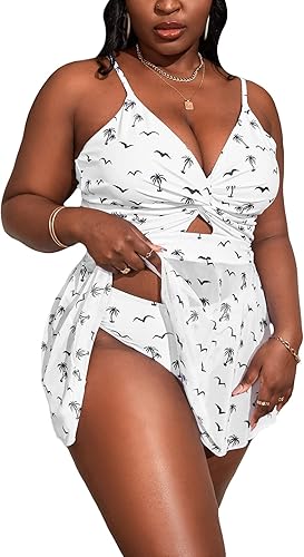 SOLY HUX Women's Plus Size Tankini Set Twist Front Cut Out Bikini Bathing Suits 2 Piece Swimsuit