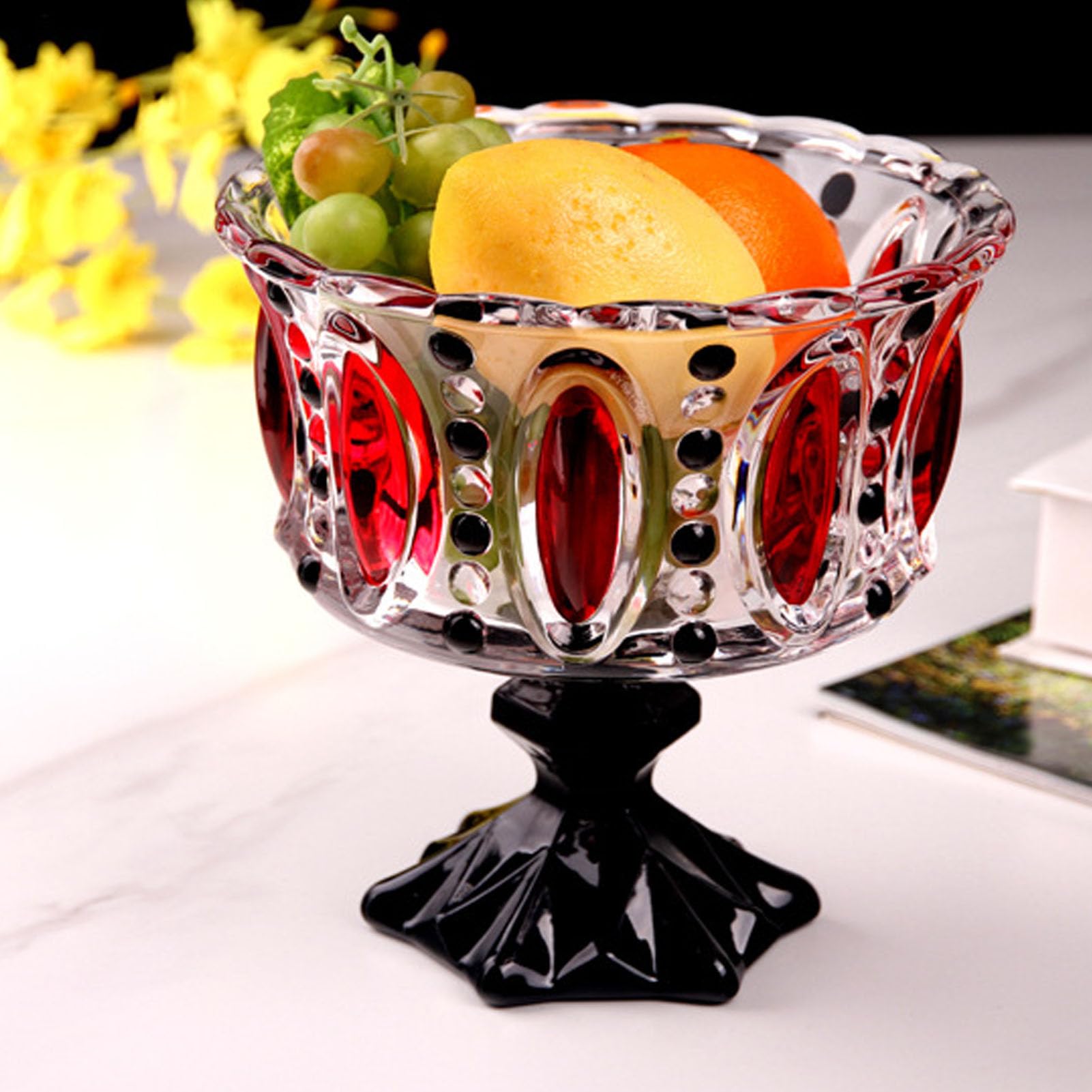 Coppa per Gelato in Vetro Goffrato, Elegante Ciotola da Portata per Feste in Casa, Ciotola per Snack in Vetro Trasparente, 7,01 X 4,25 X 7,09 Pollici (Stile modello rosso)