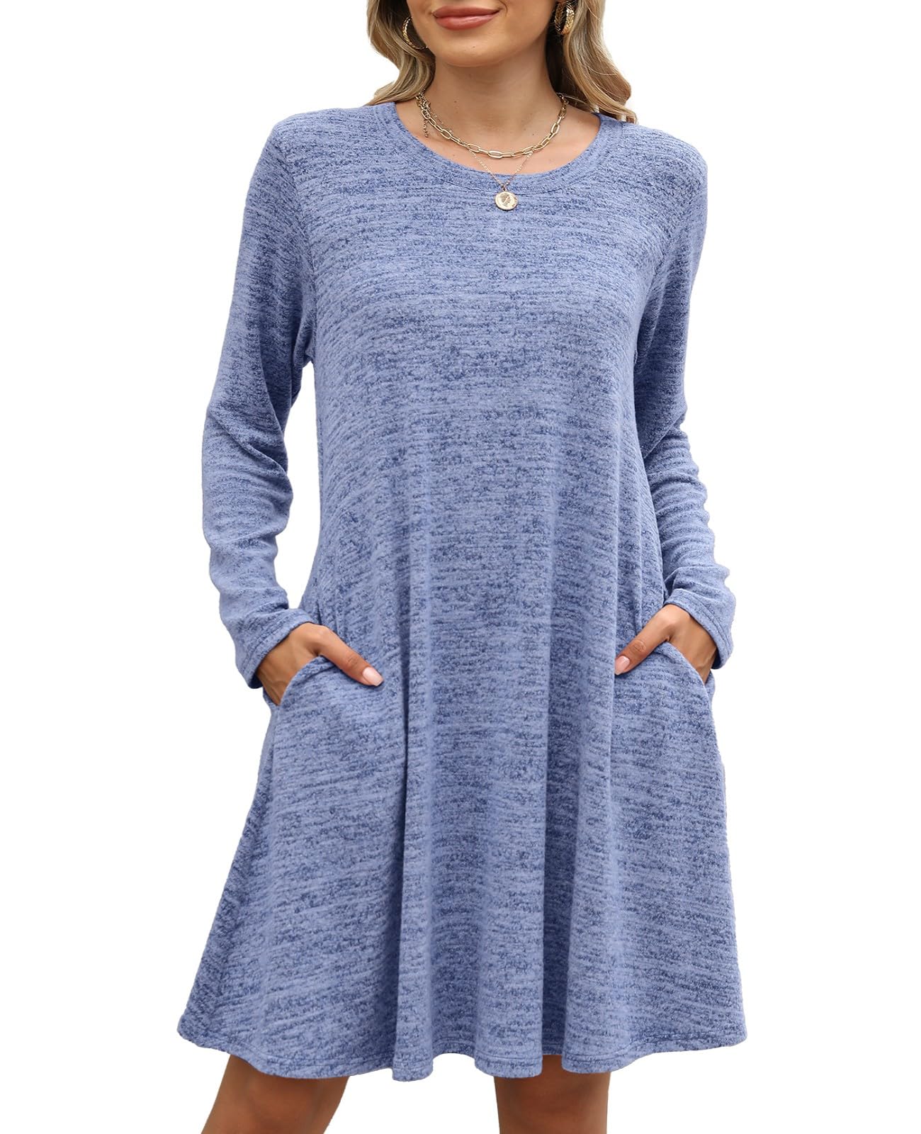BELAROI Plus Size Sweater Dress for Curvy Women Fall Dresses Winter Crew Neck Long Sleeve with Pockets Tshirt Dress