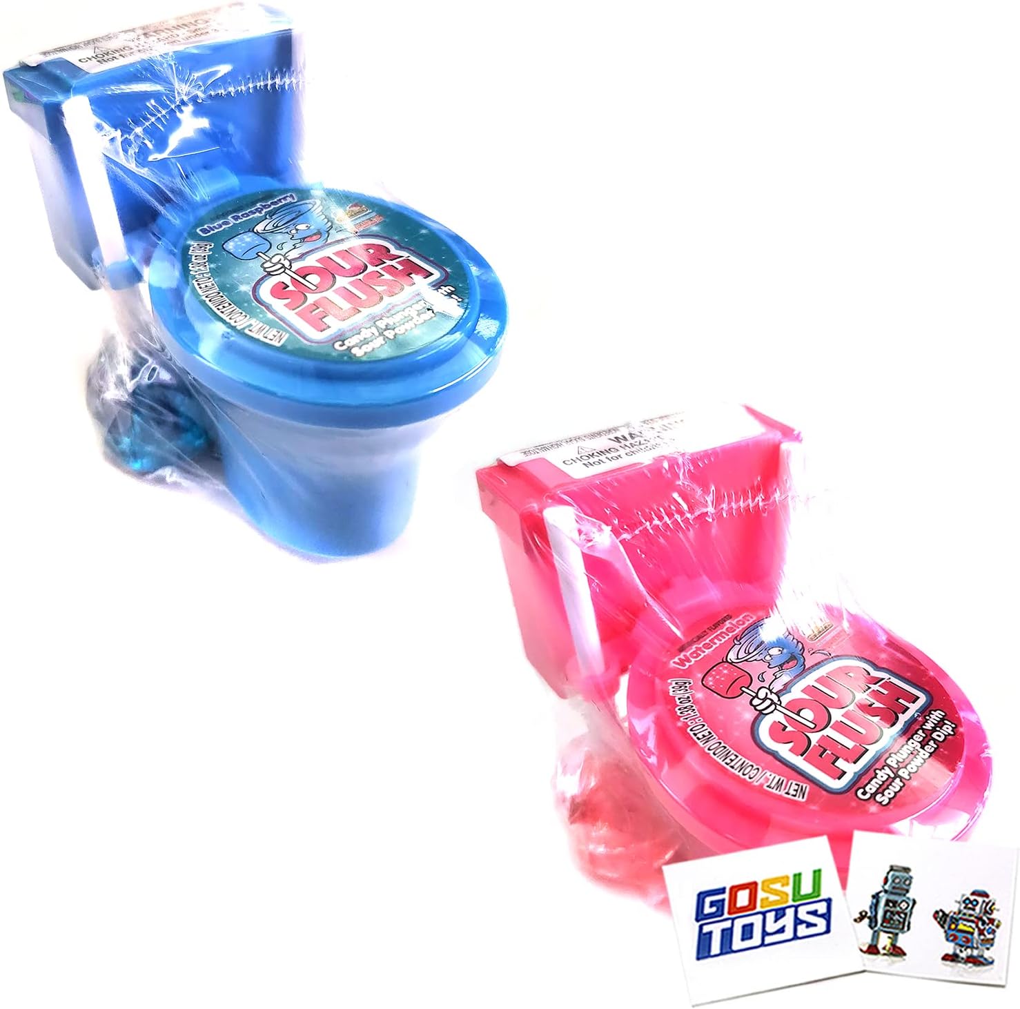 Gosu Toys Kidsmania Sour Flush Candy Plunger with Sour Powder Dip (2 Pack) and 2 Stickers
