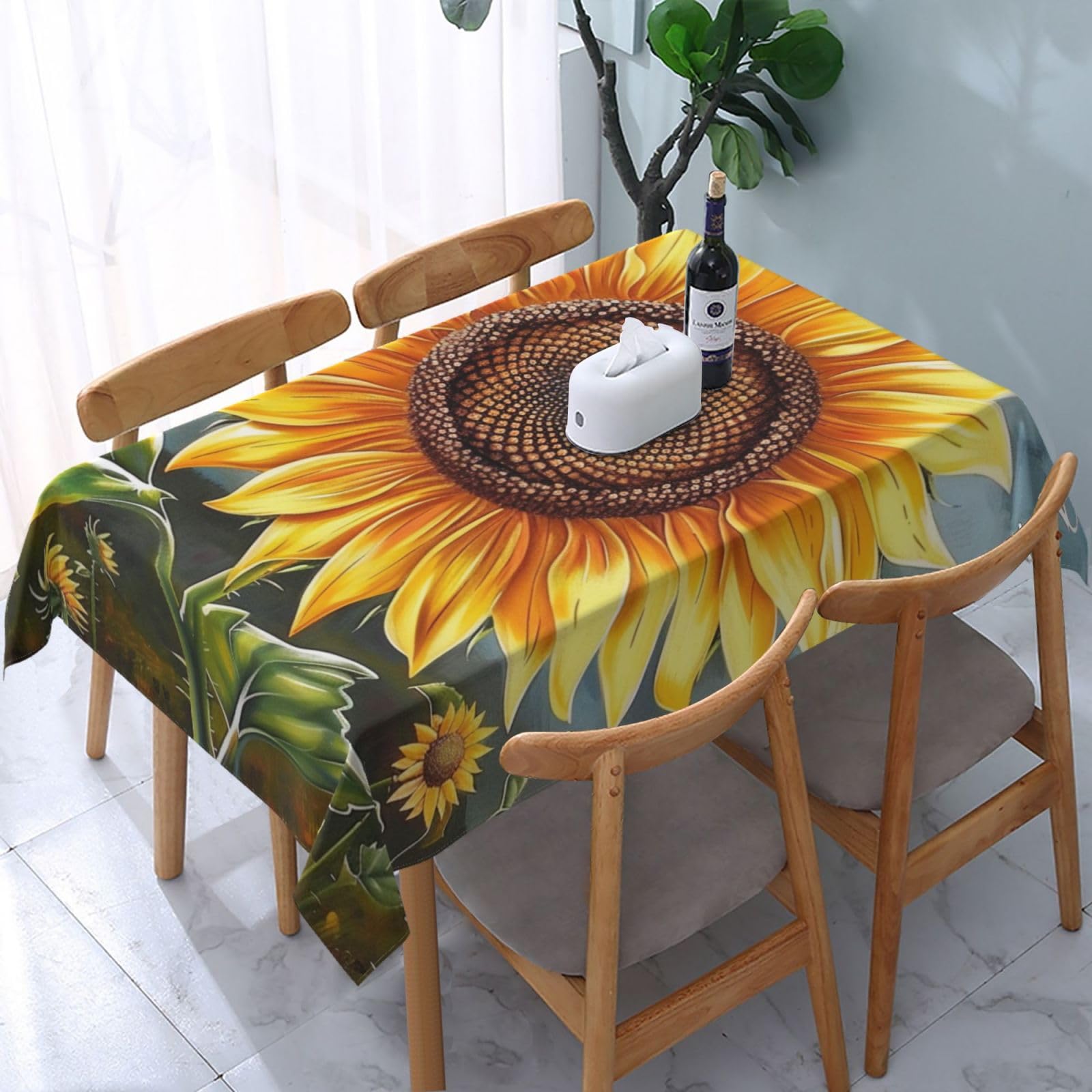 Nappe rectangulaire imprimée tournesol 183x137 cm imperméable pour cuisine