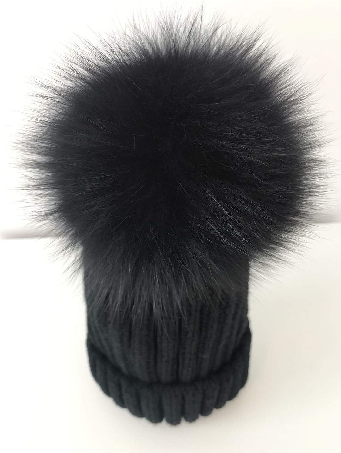 Winter Knit Beanie Hat with Real Fox Fur Pom Pom Chunky Snow Cap for Women Girls - Image 4